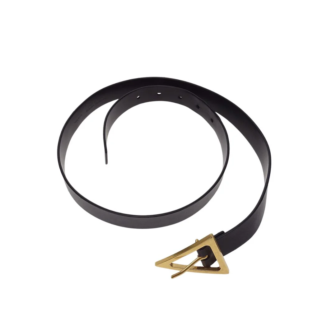 Bottega Veneta Black Leather Triangle Belt 80cm 32" - Image 2