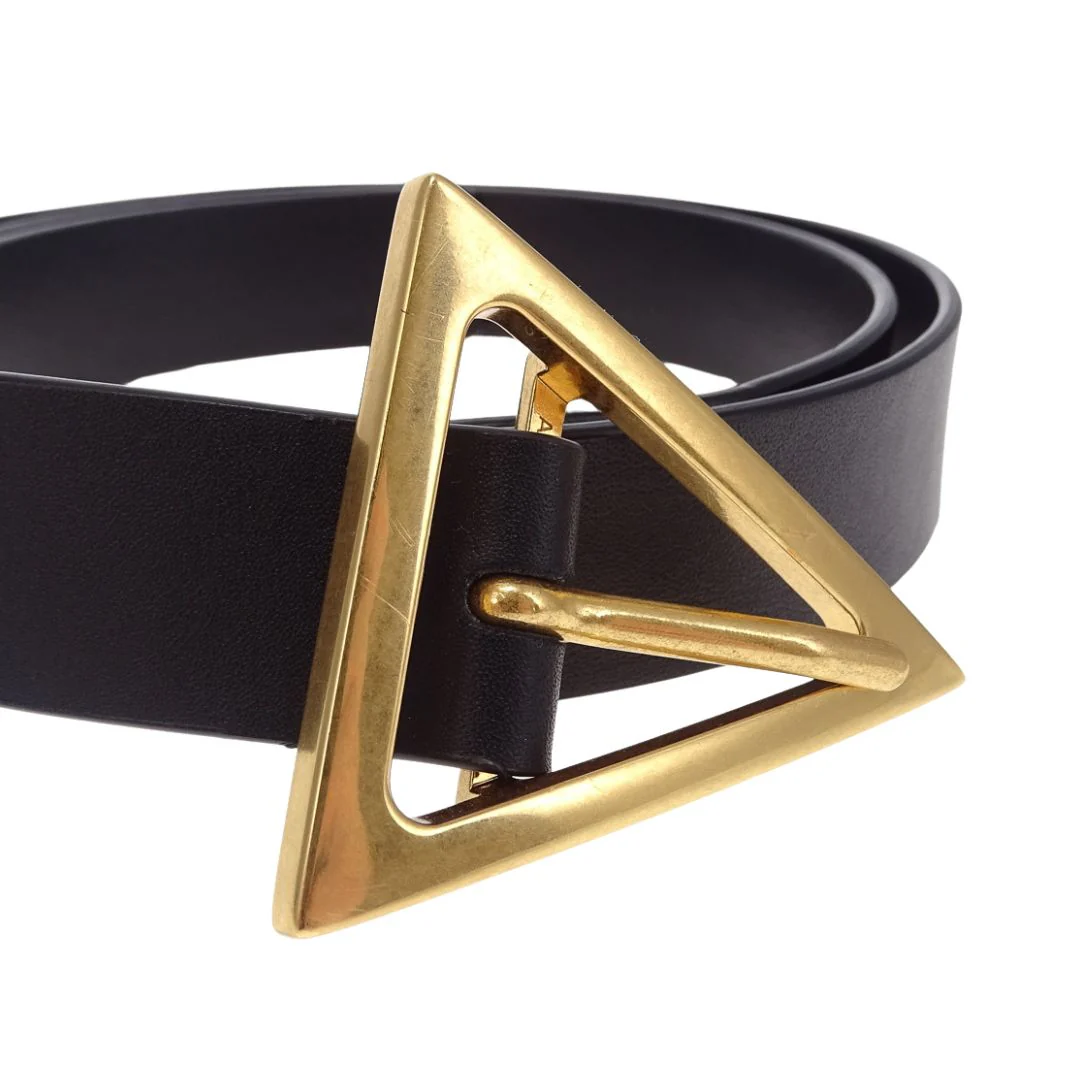 Bottega Veneta Black Leather Triangle Belt 80cm 32" - Image 3
