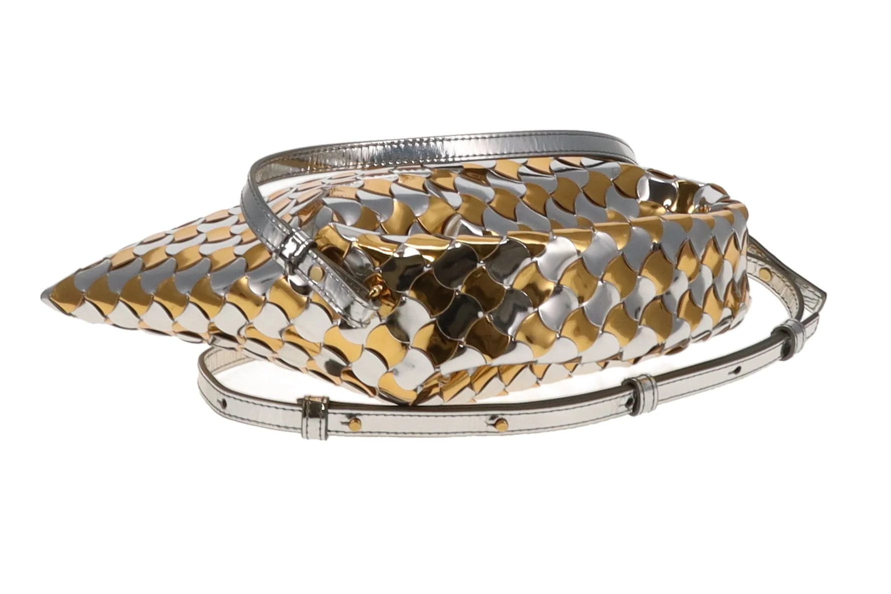 Bottega Veneta Gold /Silver Intrecciato-Woven Patent Leather Mini Hop Bag - Image 10