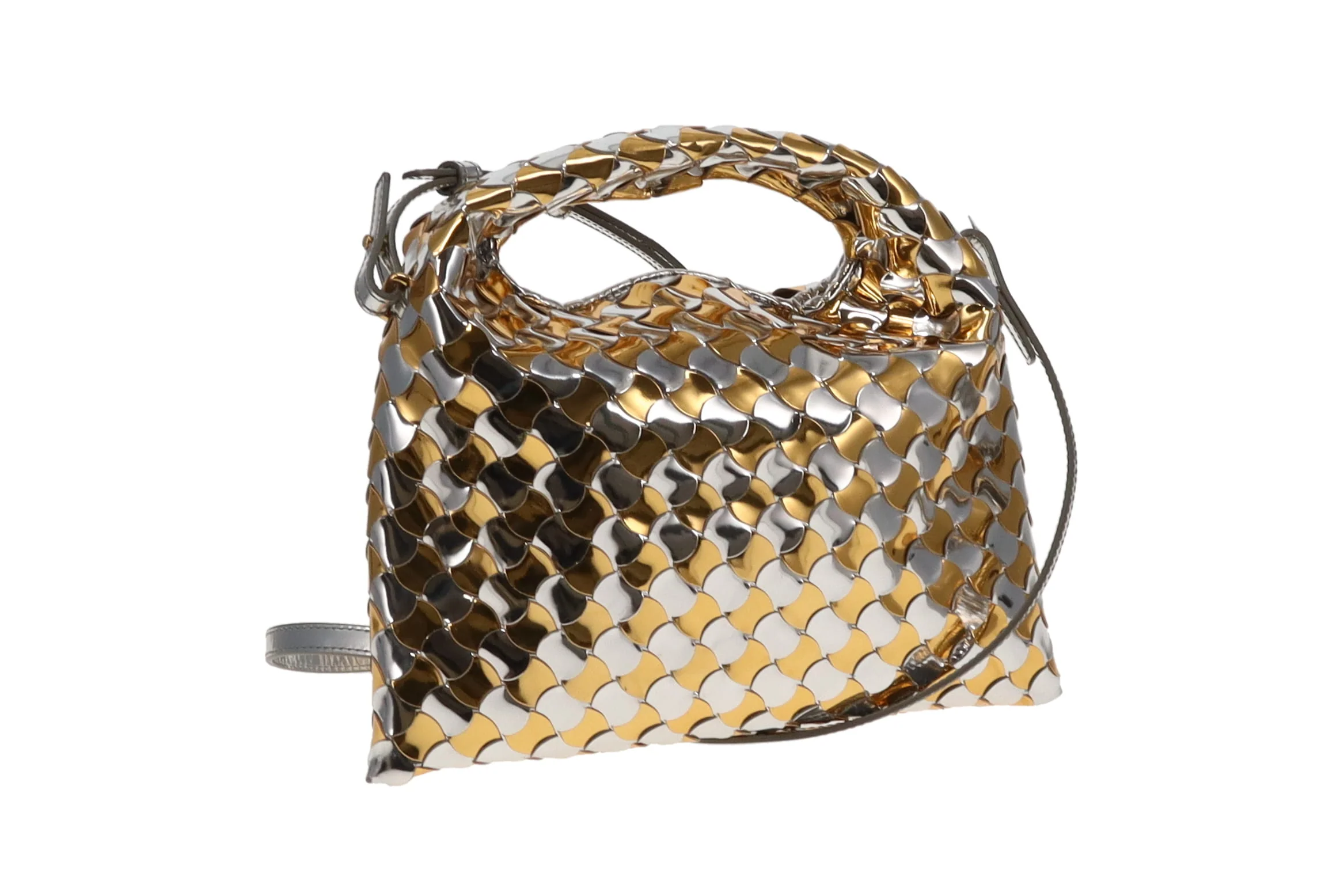 Bottega Veneta Gold /Silver Intrecciato-Woven Patent Leather Mini Hop Bag - Image 5