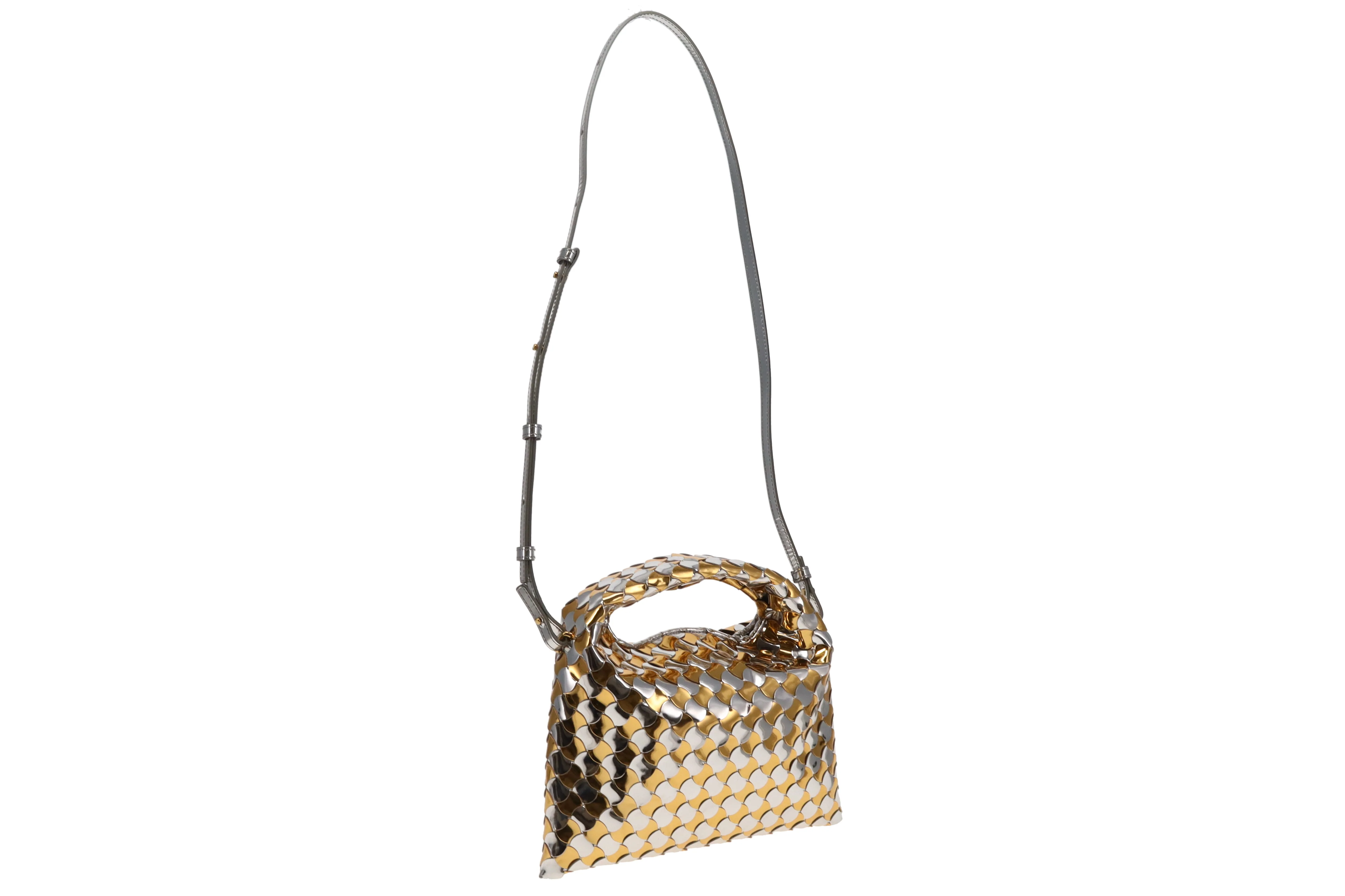 Bottega Veneta Gold /Silver Intrecciato-Woven Patent Leather Mini Hop Bag - Image 6