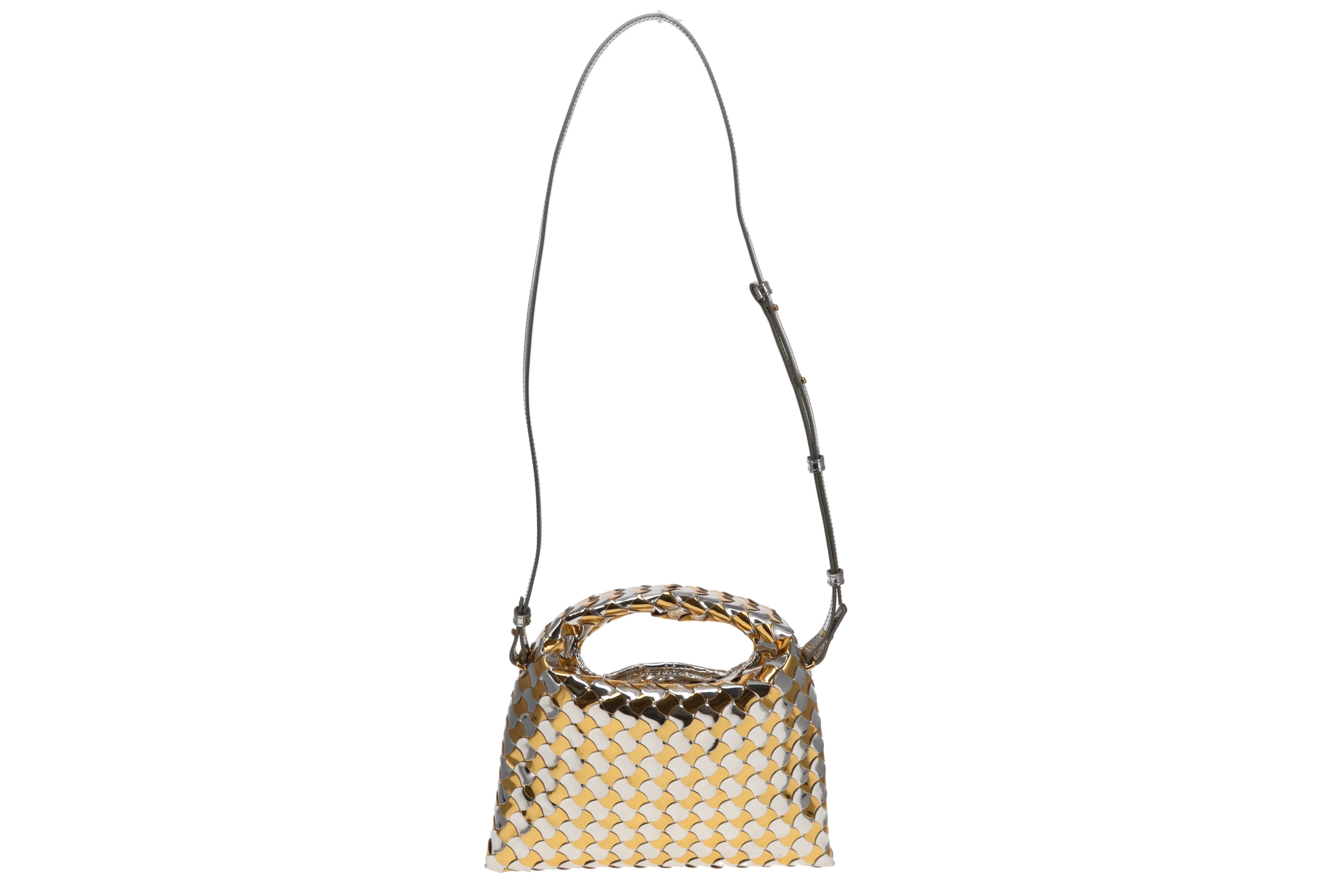 Bottega Veneta Gold /Silver Intrecciato-Woven Patent Leather Mini Hop Bag - Image 8