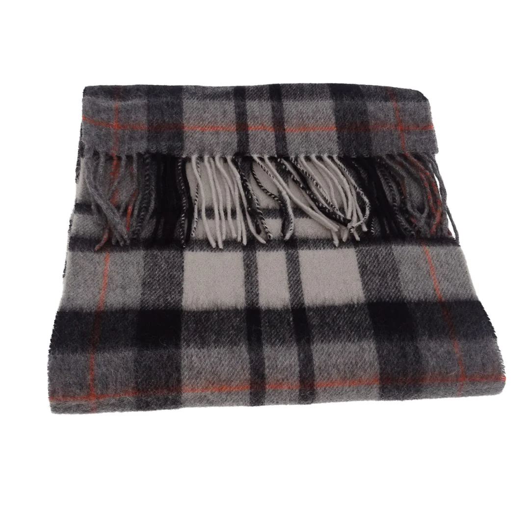 Burberry Scarf Grey/Orange Check 100% Lambswool - Image 3