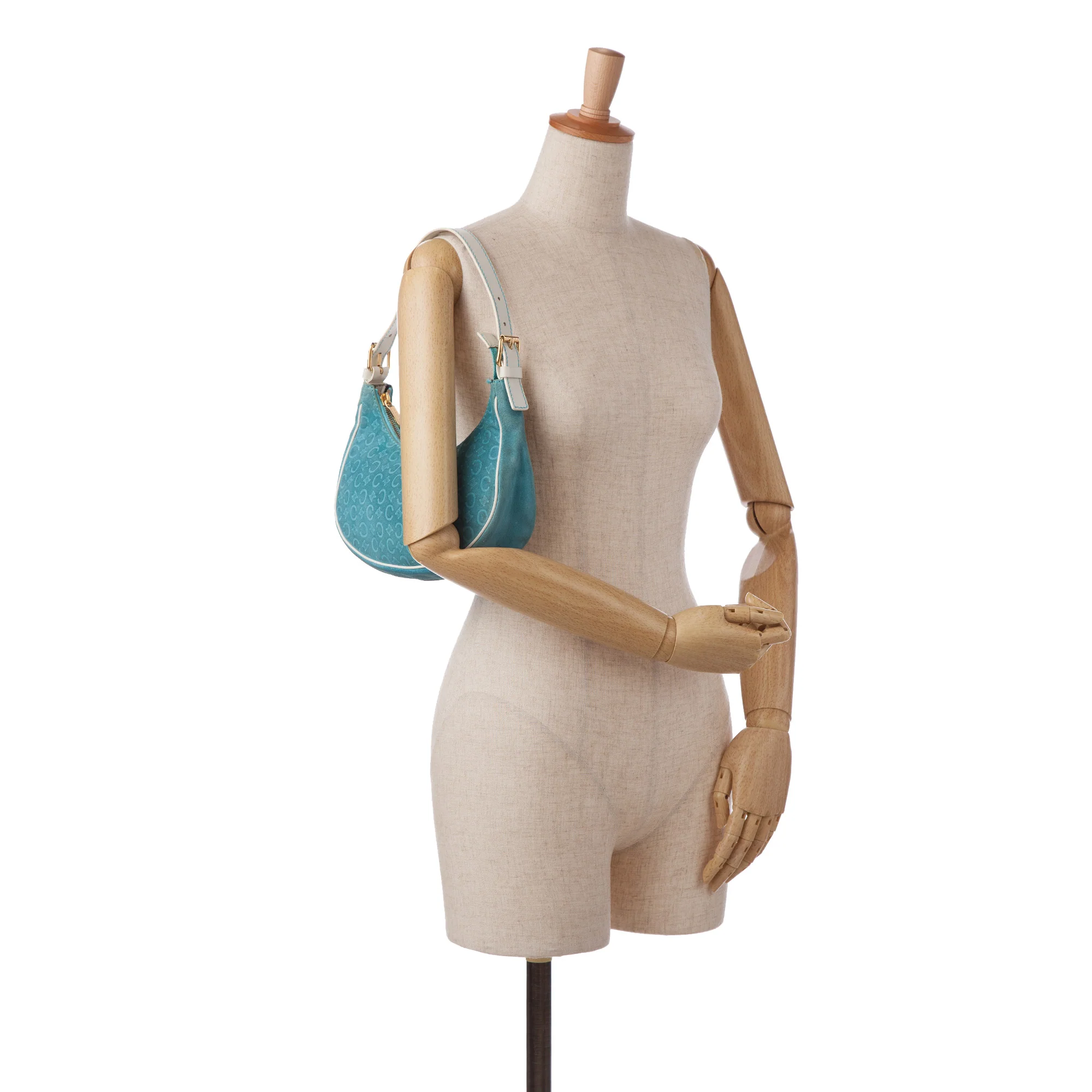 Celine Blue Suede and White Leather Trim C Macadam Vintage Hobo Bag - Image 13