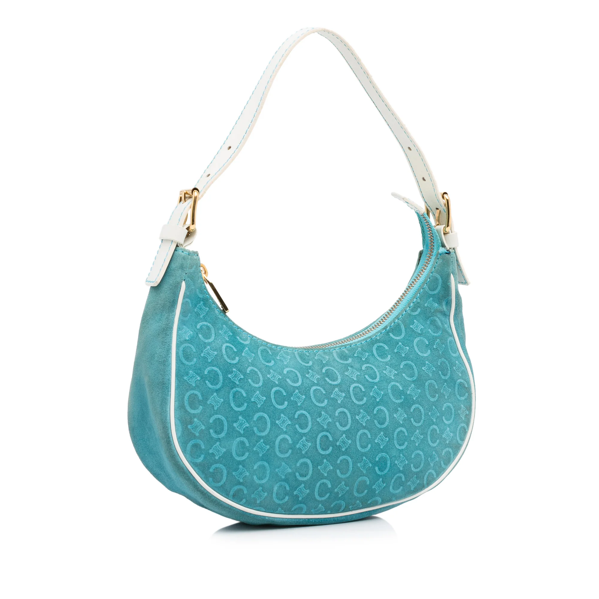 Celine Blue Suede and White Leather Trim C Macadam Vintage Hobo Bag - Image 3