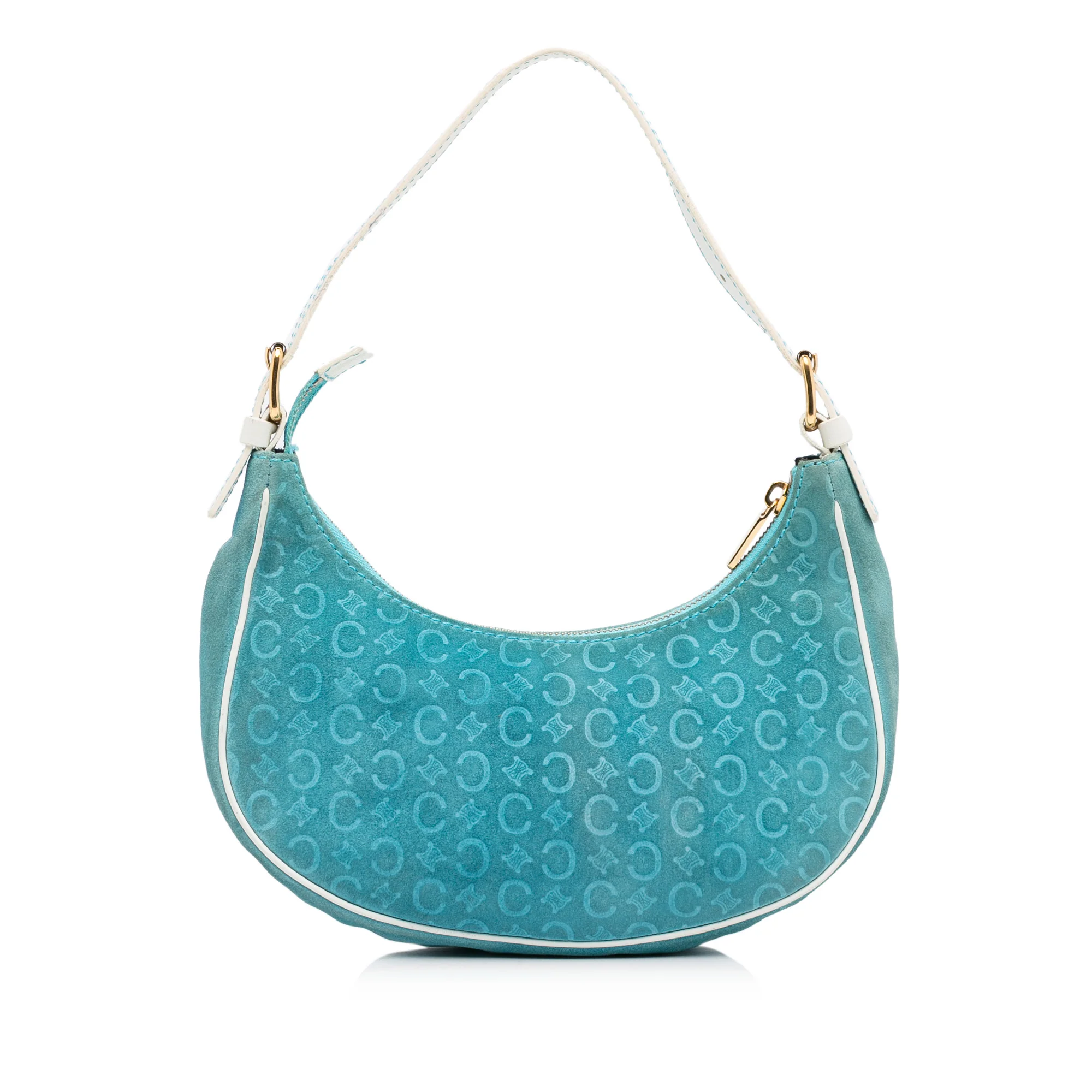 Celine Blue Suede and White Leather Trim C Macadam Vintage Hobo Bag - Image 4