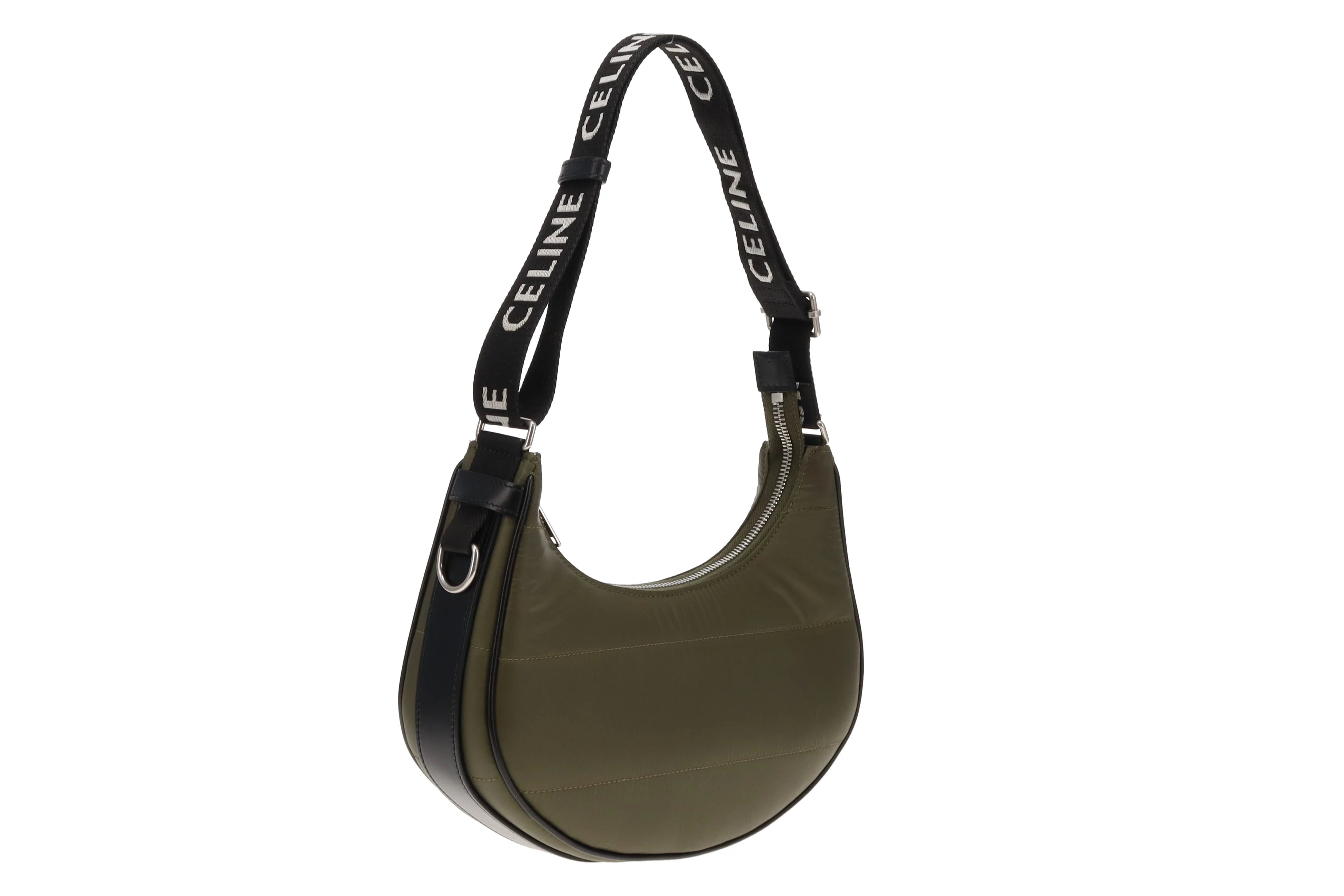 Celine Khaki Nylon Ava Shoulder Bag with Logo Strap - Image 3