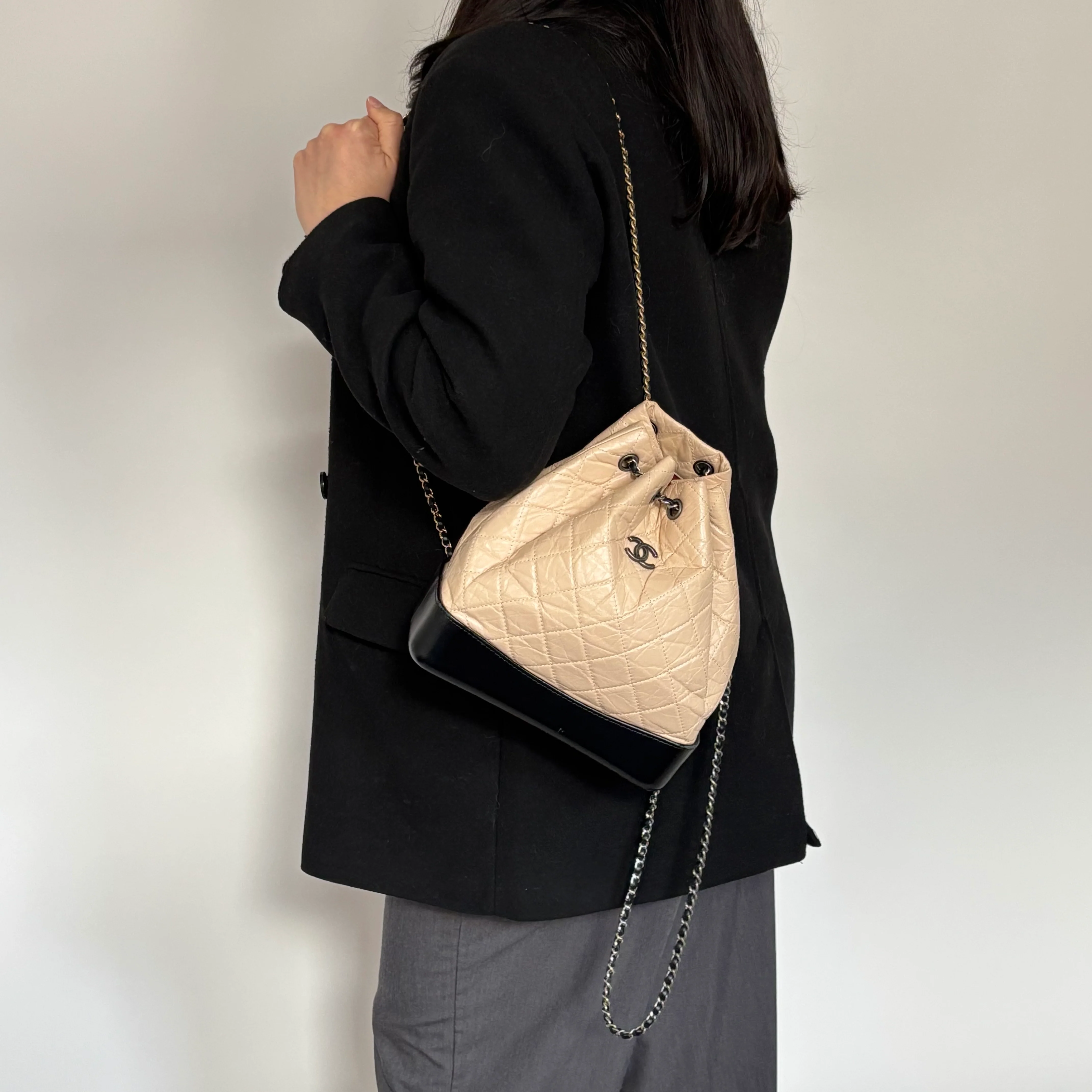 Chanel Gabrielle Backpack Beige Aged Calfskin and Black Leather 2018 - Image 2
