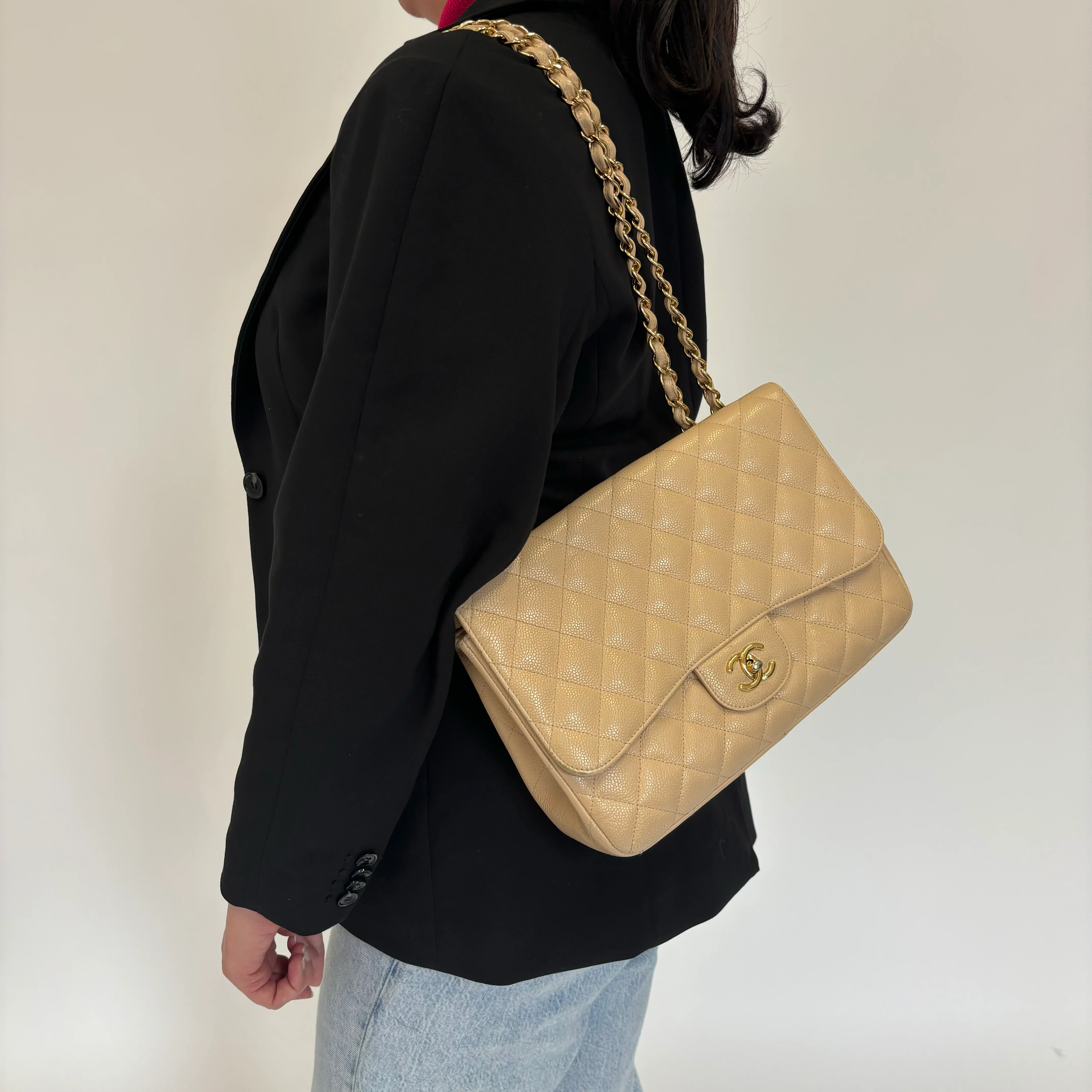 Chanel Classic Jumbo Single Flap Beige Caviar GHW 2009/10 (13 series) - Image 17