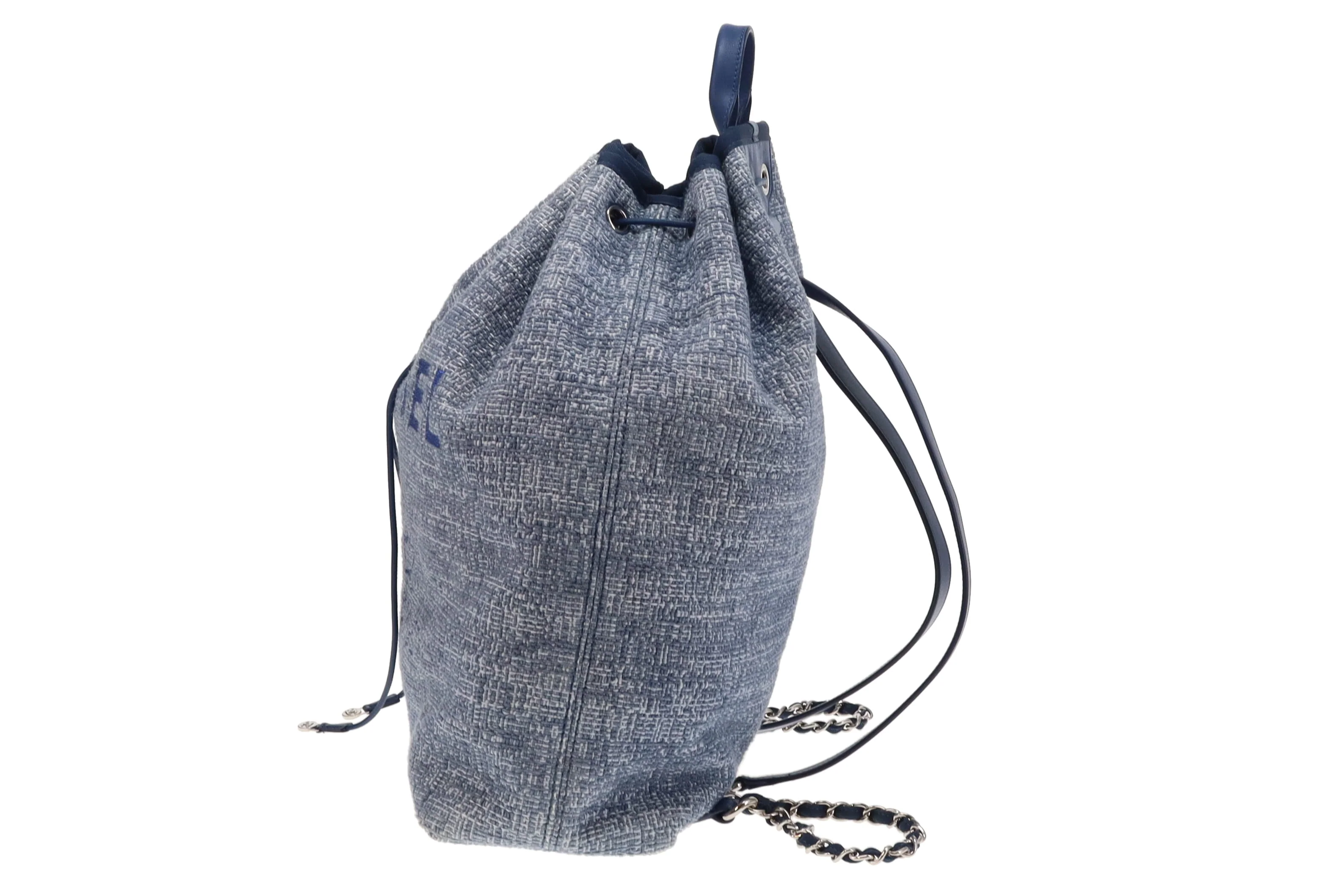 Chanel Deauville Drawstring Backpack Blue Tweed and Leather 2018 - Image 6