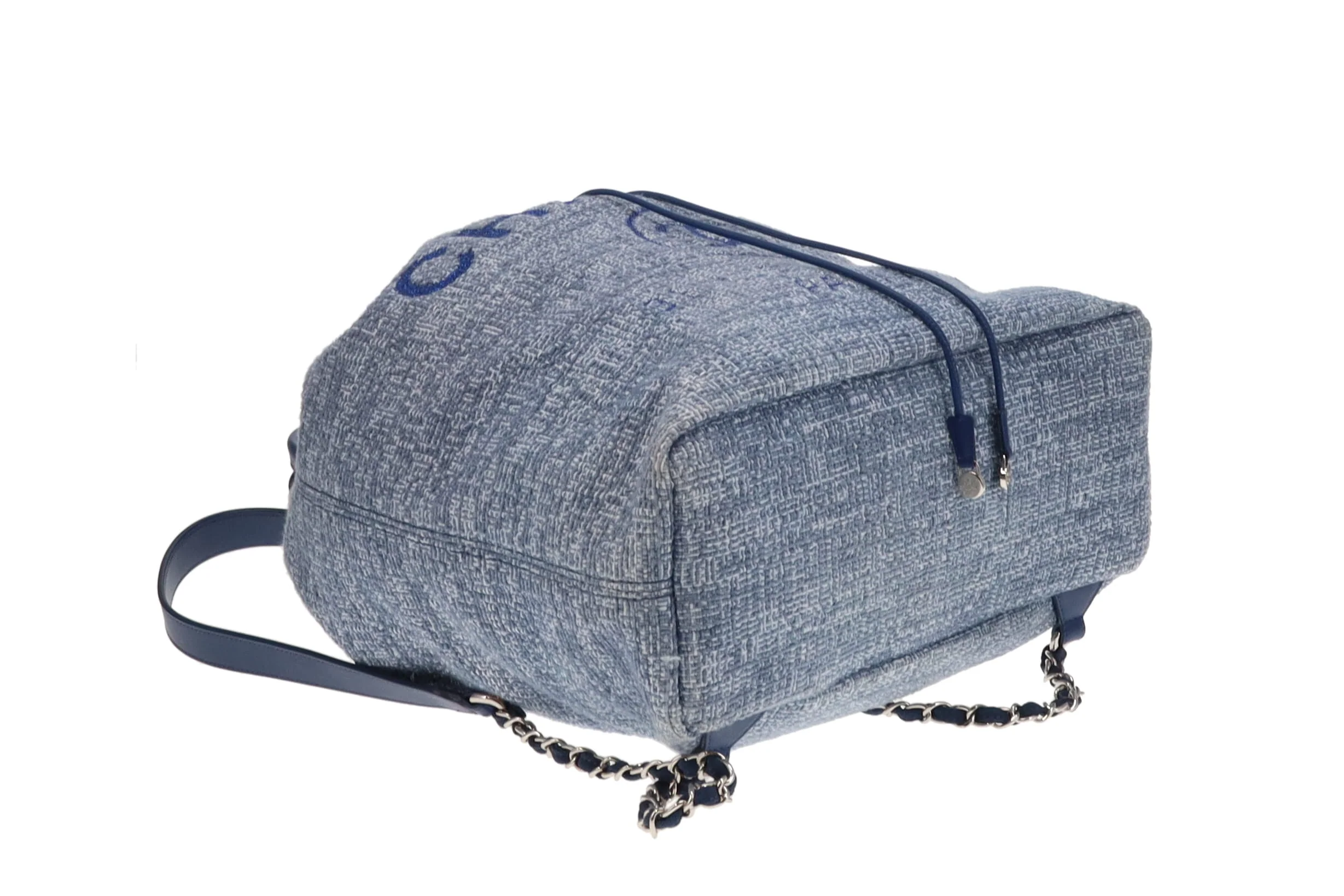 Chanel Deauville Drawstring Backpack Blue Tweed and Leather 2018 - Image 8