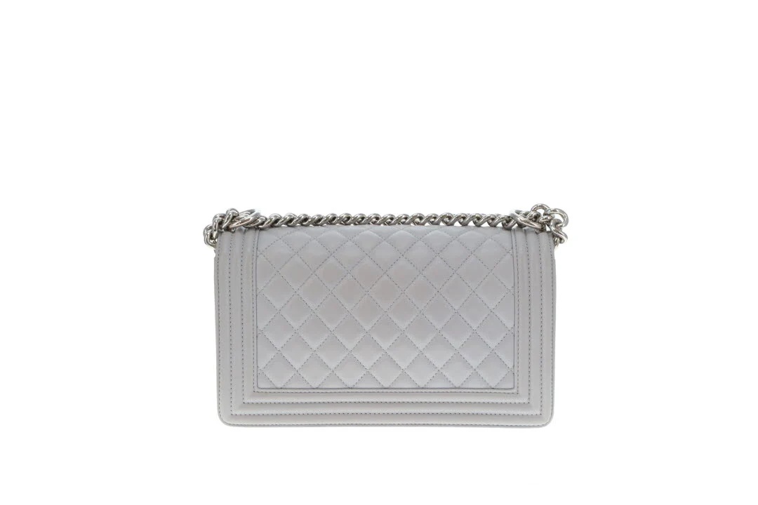 Chanel Boy Bag New Medium Grey Lambskin SHW 2017/18 - Image 8