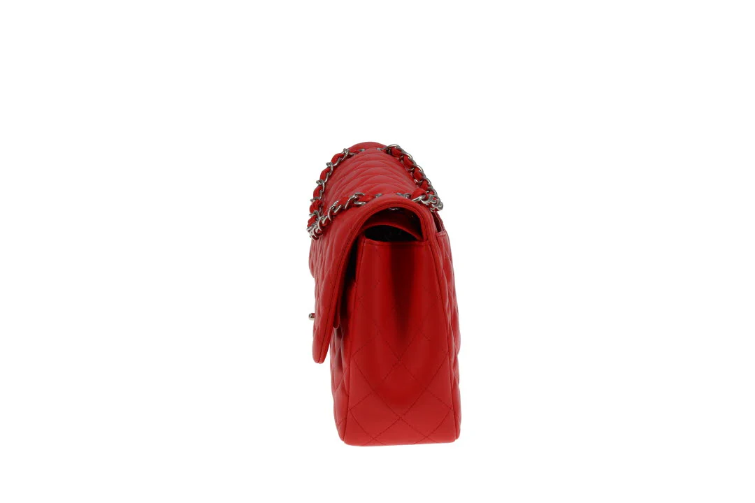 Chanel Classic Jumbo Double Flap Red Lambskin With Silver Hardware 2016/17 - Image 10