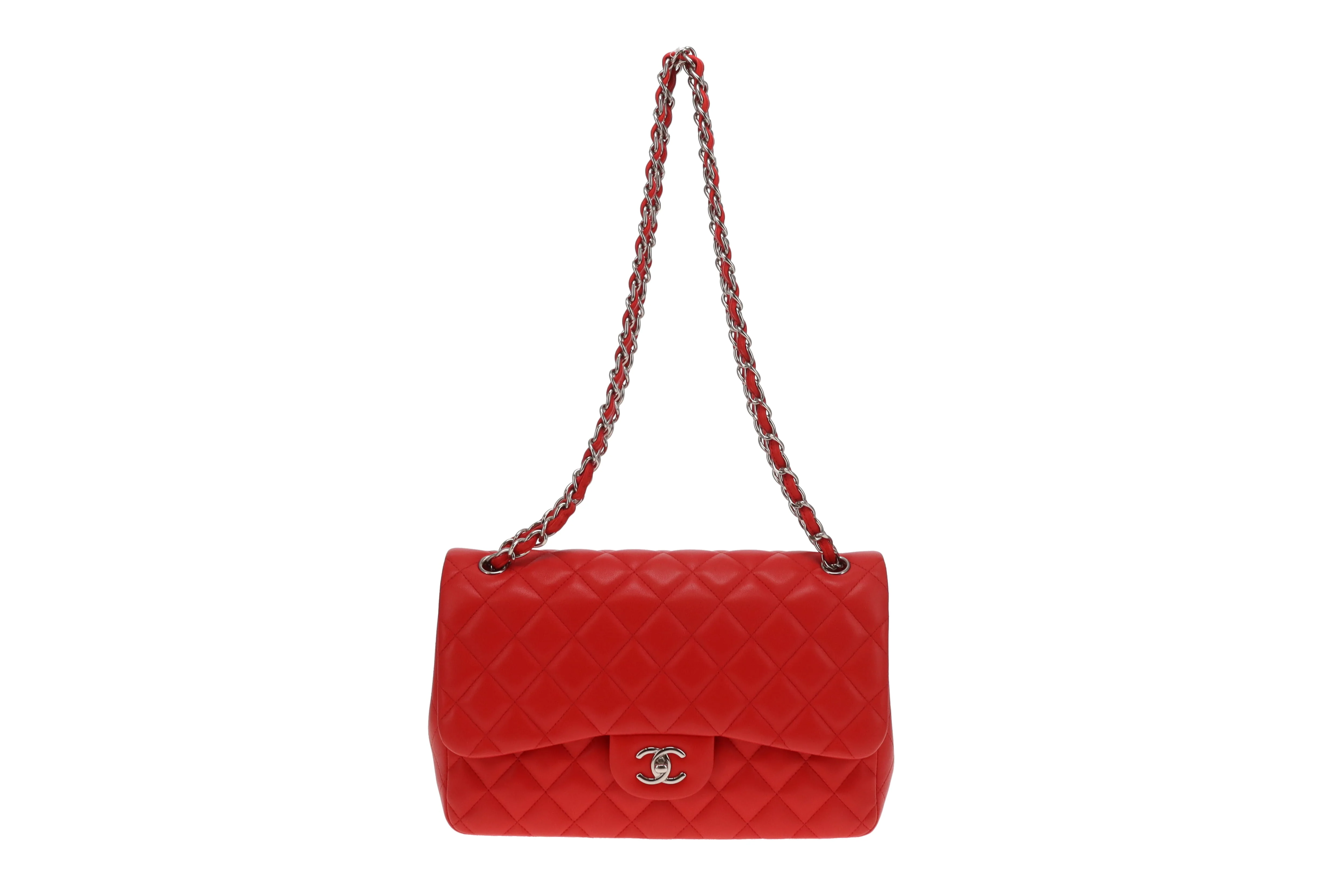 Chanel Classic Jumbo Double Flap Red Lambskin With Silver Hardware 2016/17 - Image 4