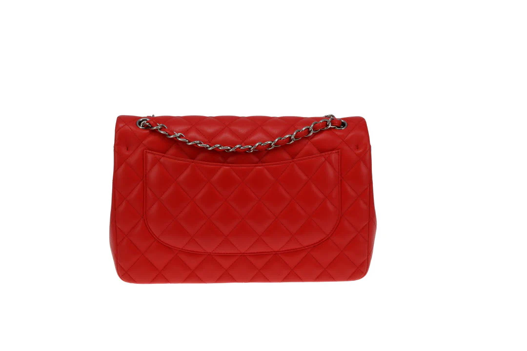 Chanel Classic Jumbo Double Flap Red Lambskin With Silver Hardware 2016/17 - Image 9