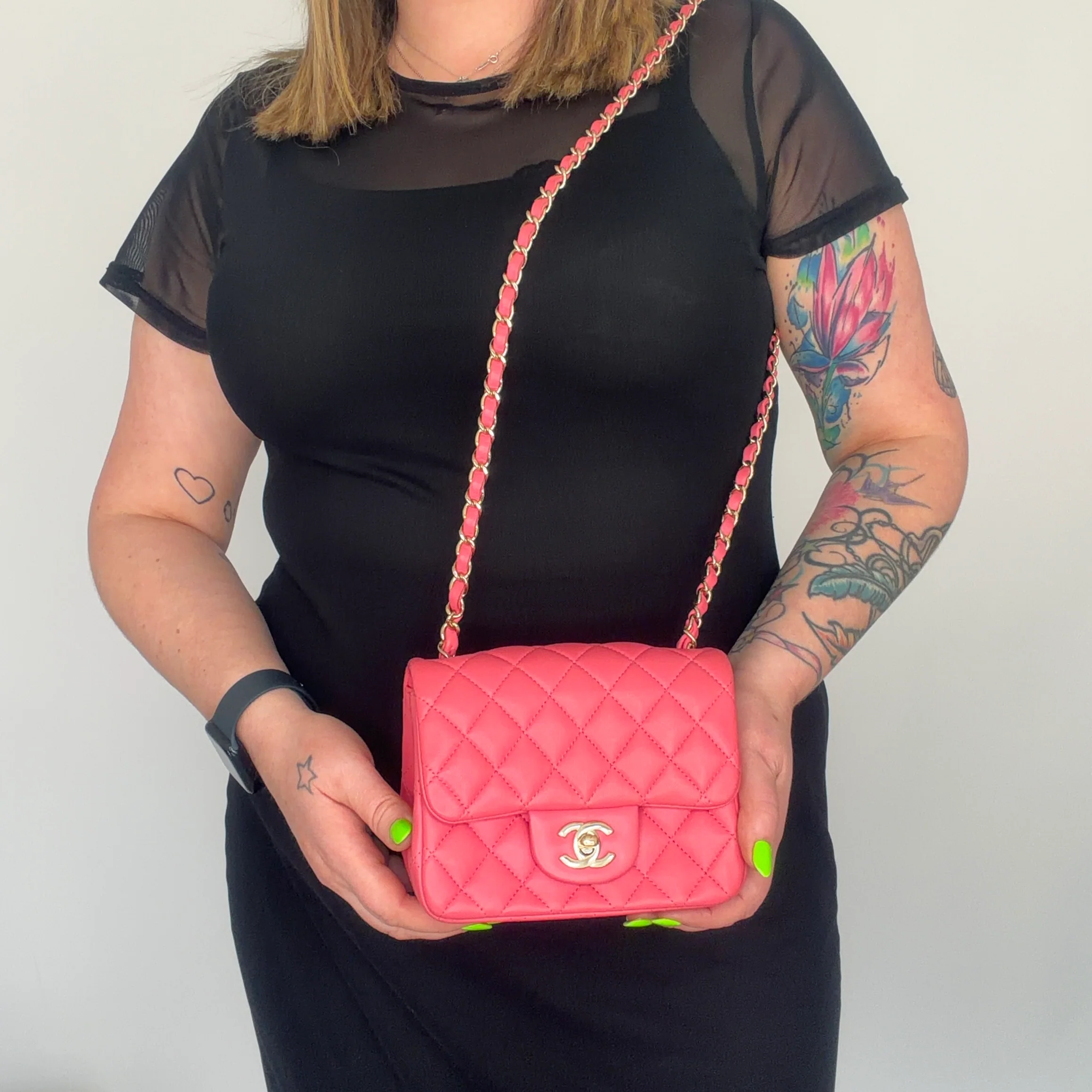 Chanel  Classic Mini Square Flap Pink Lambskin GHW 2020 - Image 2