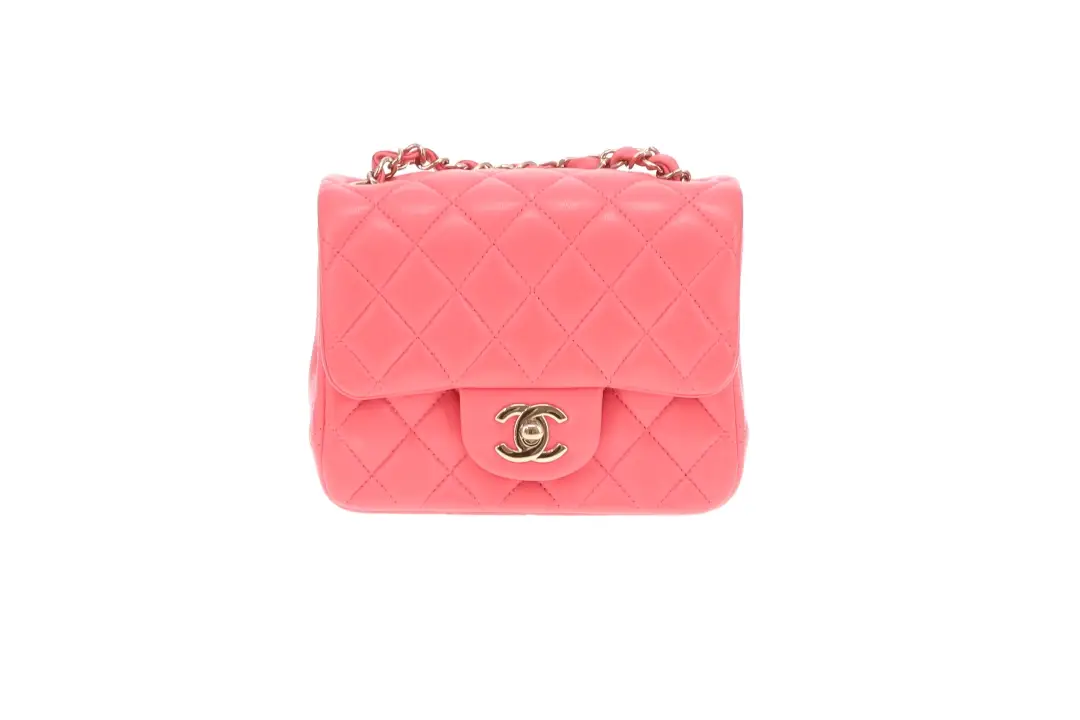 Chanel  Classic Mini Square Flap Pink Lambskin GHW 2020 - Image 4