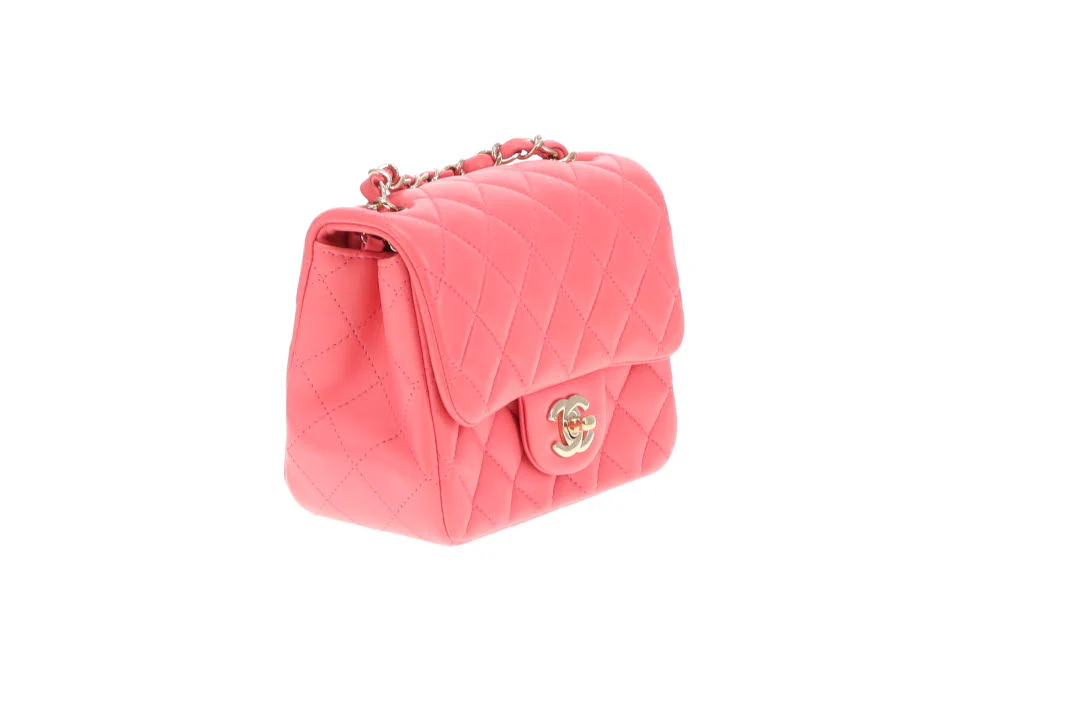Chanel  Classic Mini Square Flap Pink Lambskin GHW 2020 - Image 5