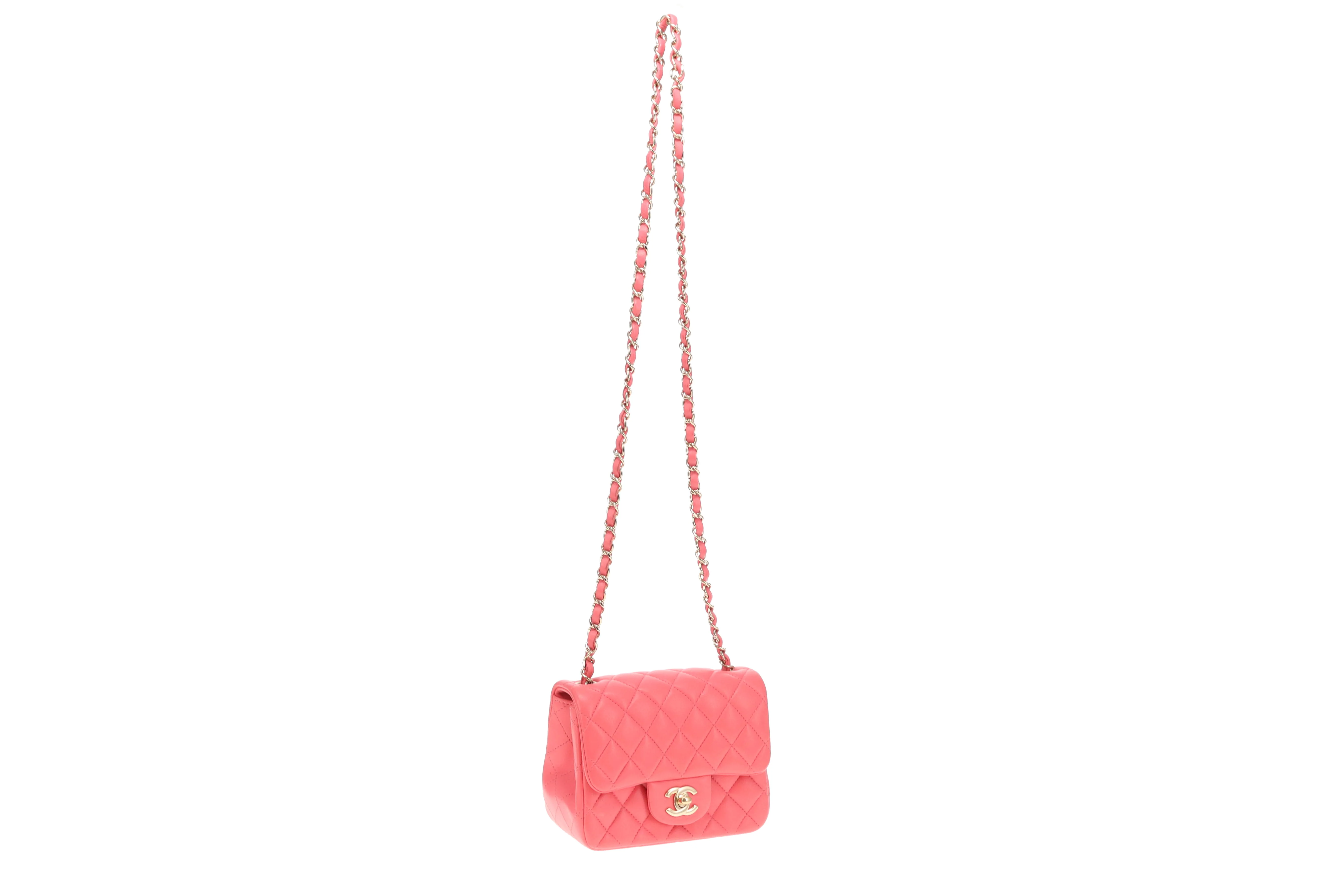 Chanel  Classic Mini Square Flap Pink Lambskin GHW 2020 - Image 6
