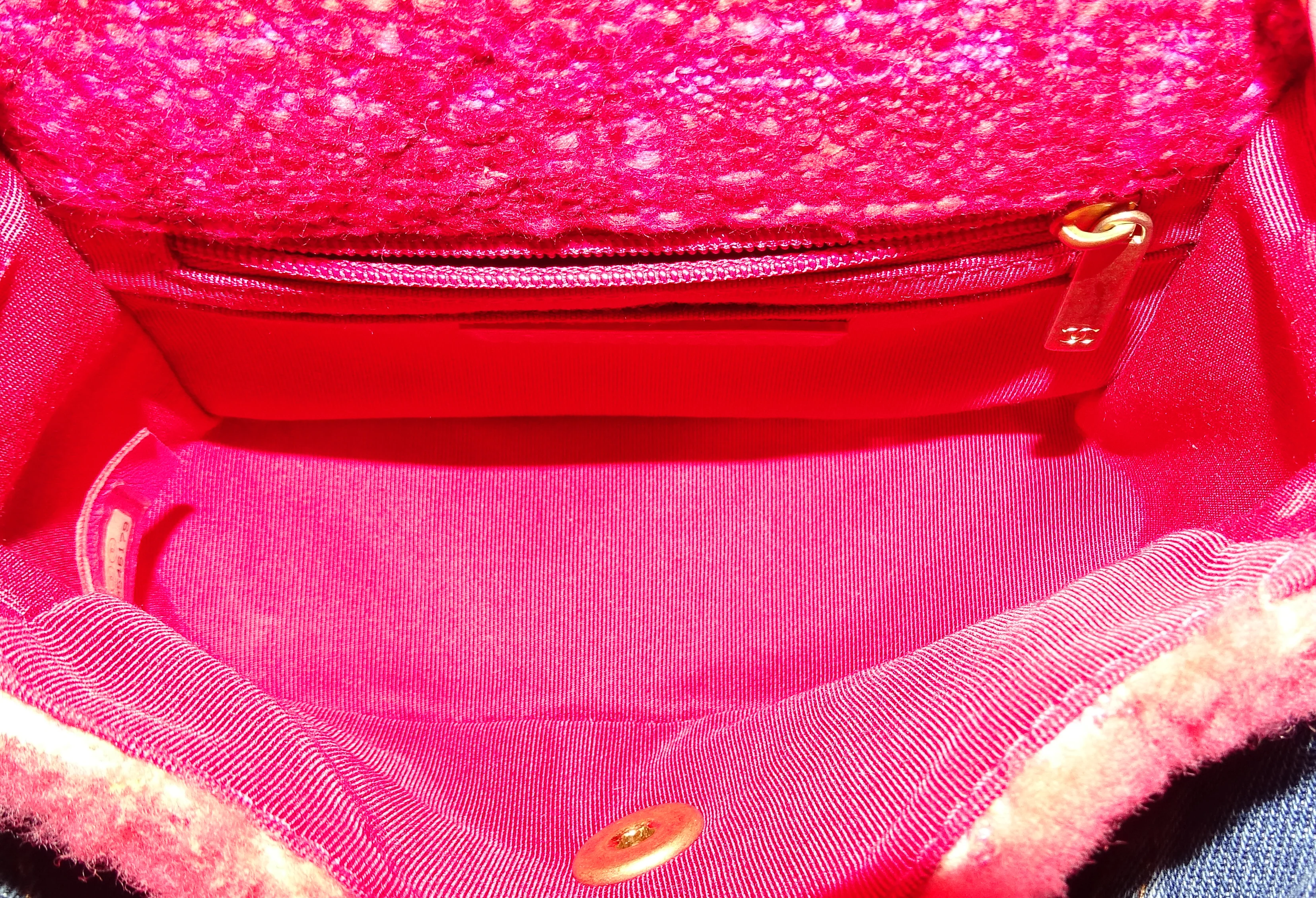 Chanel Classic Mini Square Pink Shearling and Tweed 2020 - Image 14