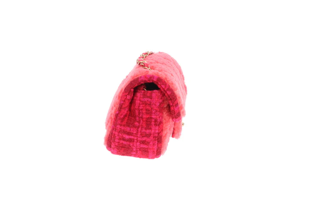 Chanel Classic Mini Square Pink Shearling and Tweed 2020 - Image 7