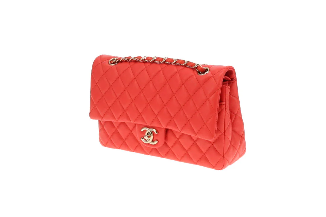 Chanel Classic Medium Double Flap Coral Red Lambskin SH 2008/09 - Image 14