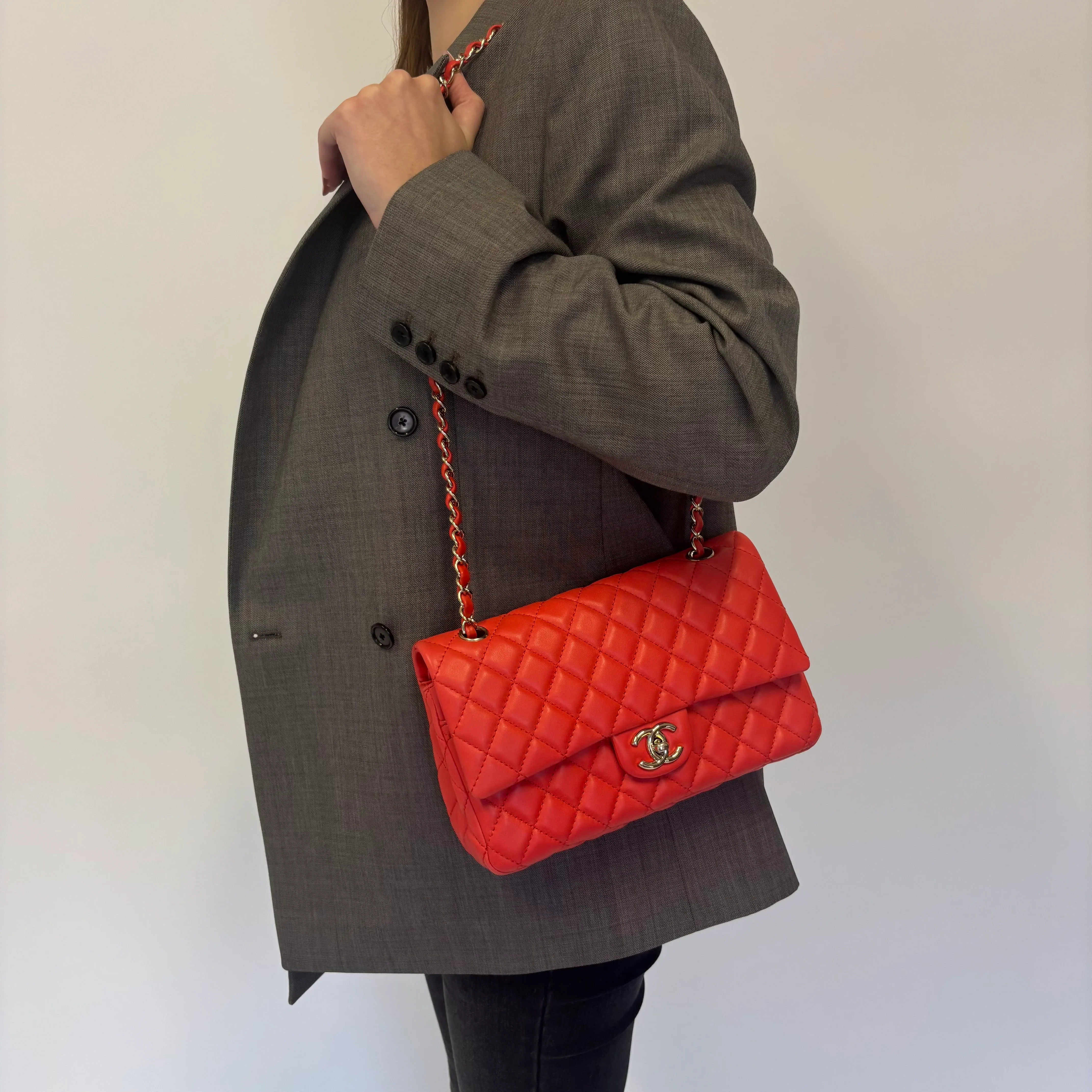 Chanel Classic Medium Double Flap Coral Red Lambskin SH 2008/09 - Image 3
