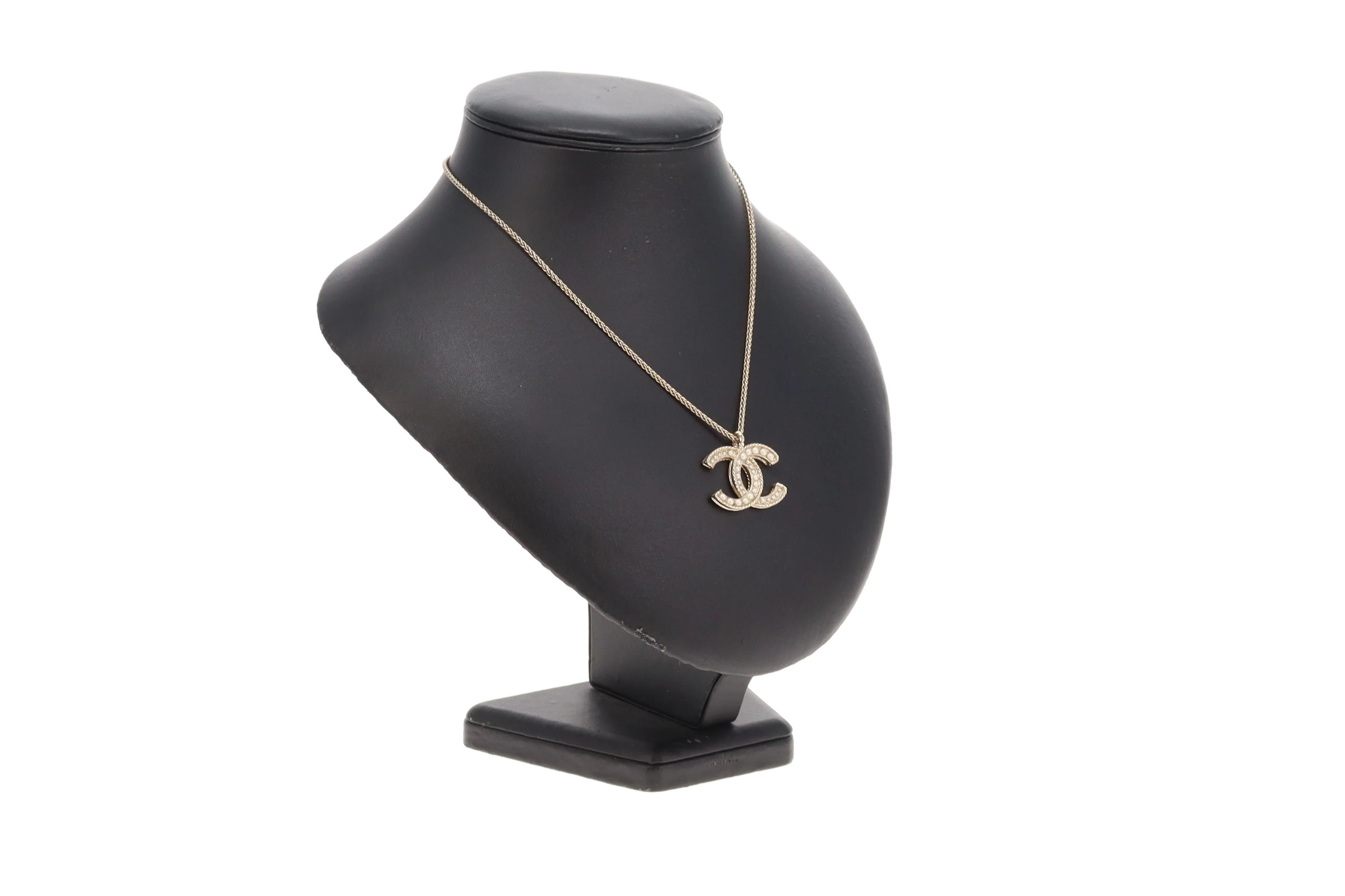 Chanel Costume Pearl & CC Pendant In Pale Gold On Chain 2019C - Image 2