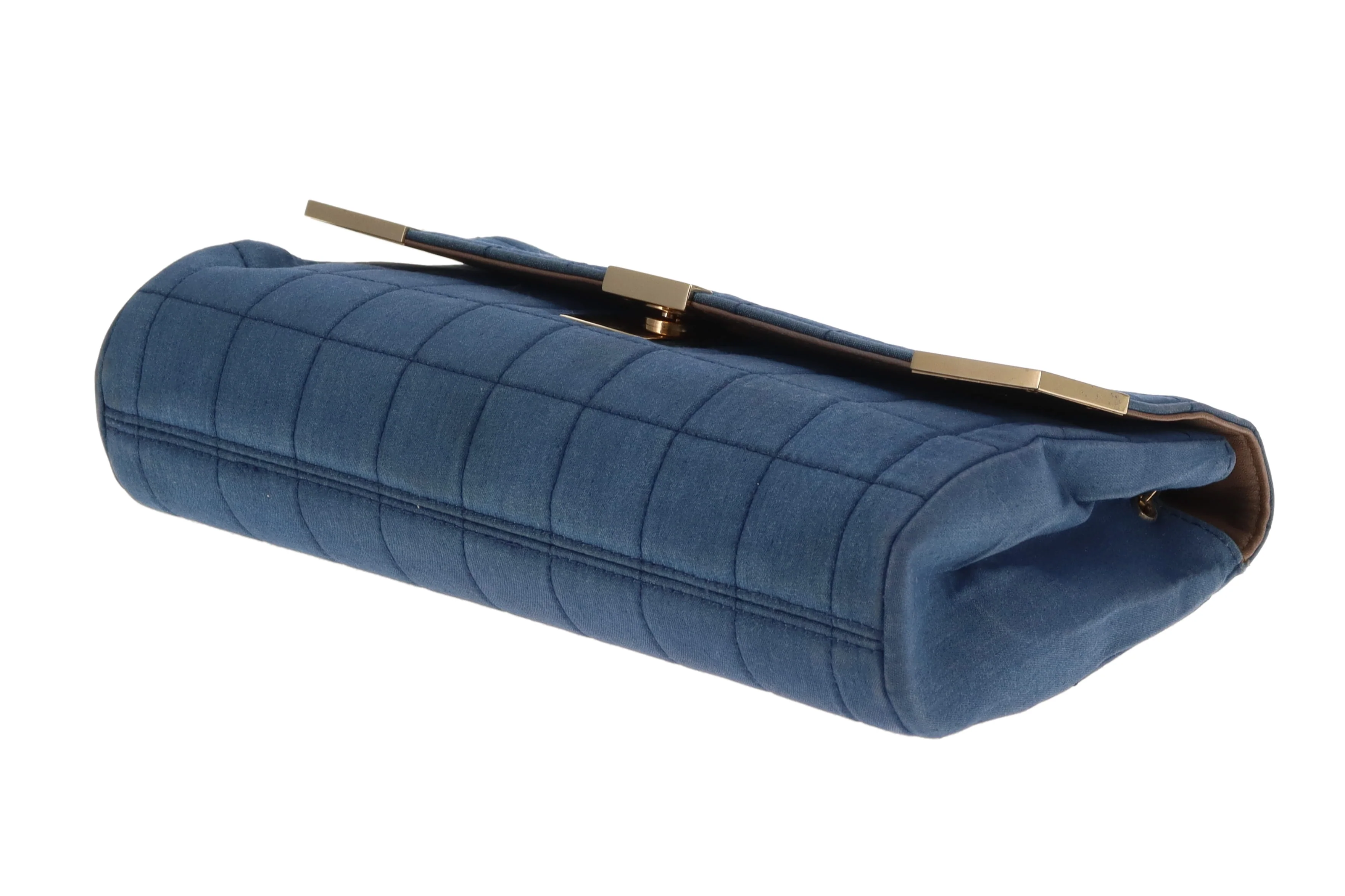 Chanel Denim Flap Bag In Square Quilt & Gold Hardware Vintage - Image 12