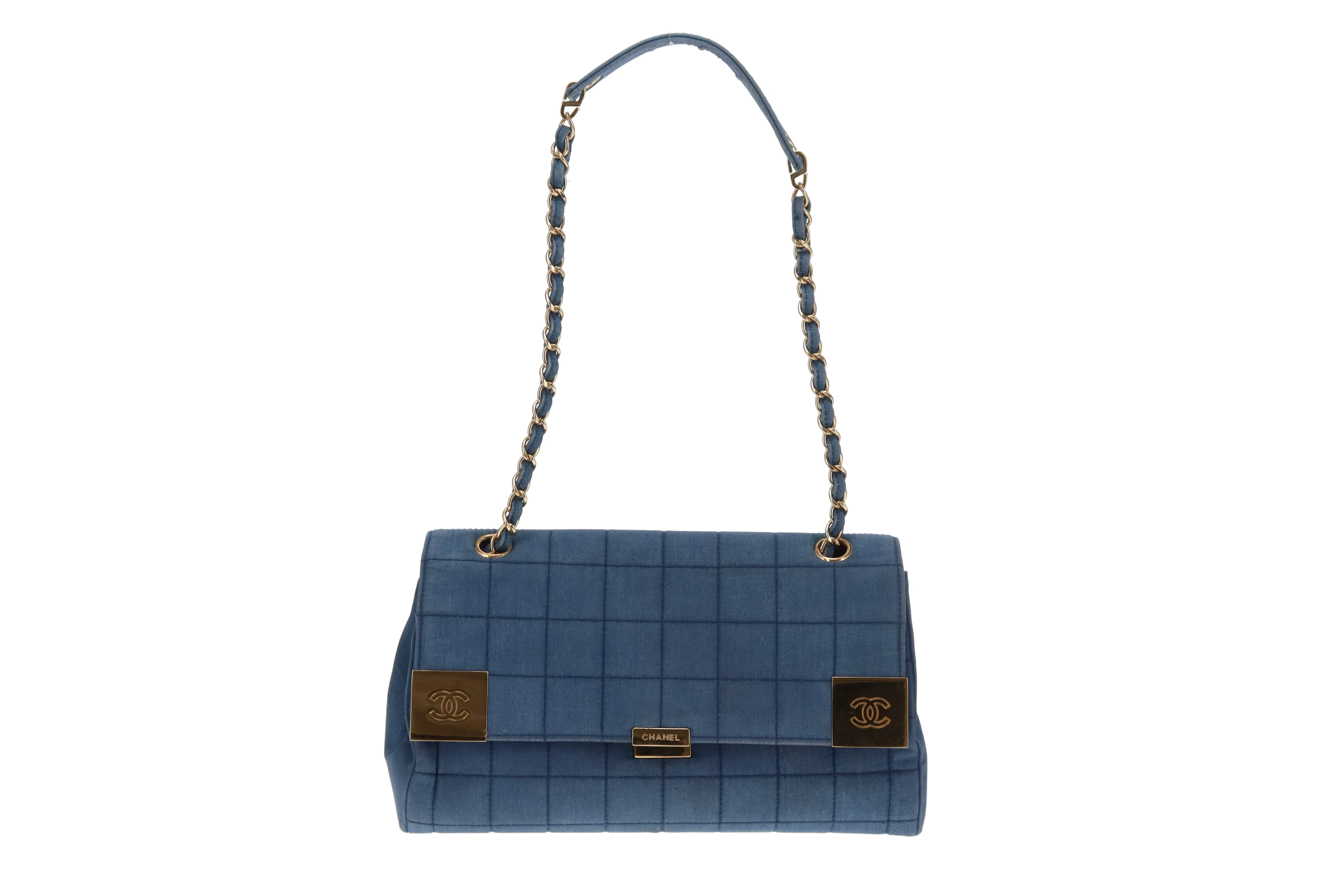 Chanel Denim Flap Bag In Square Quilt & Gold Hardware Vintage - Image 3