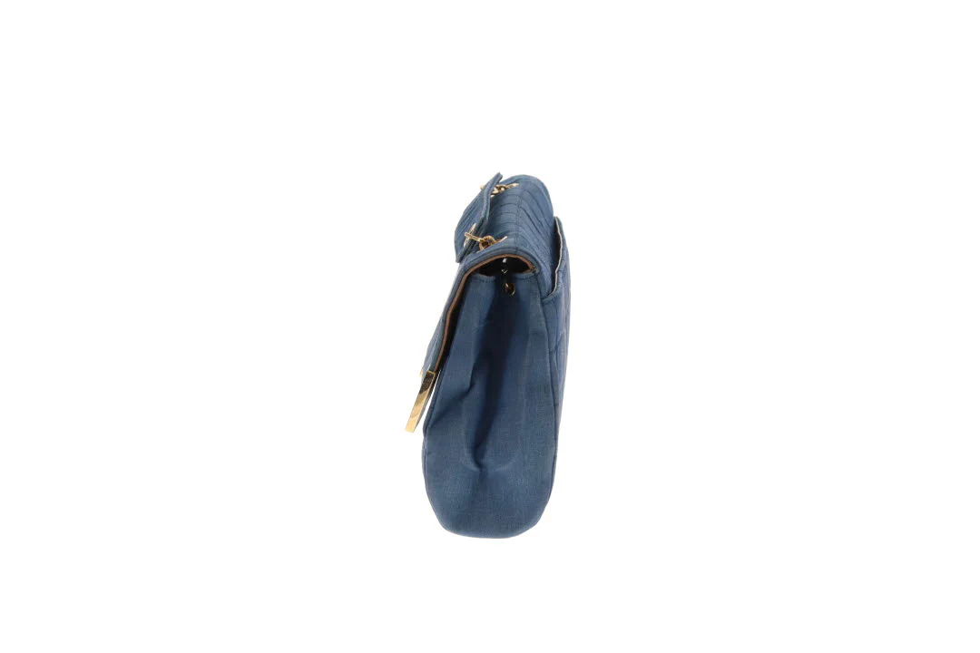 Chanel Denim Flap Bag In Square Quilt & Gold Hardware Vintage - Image 9