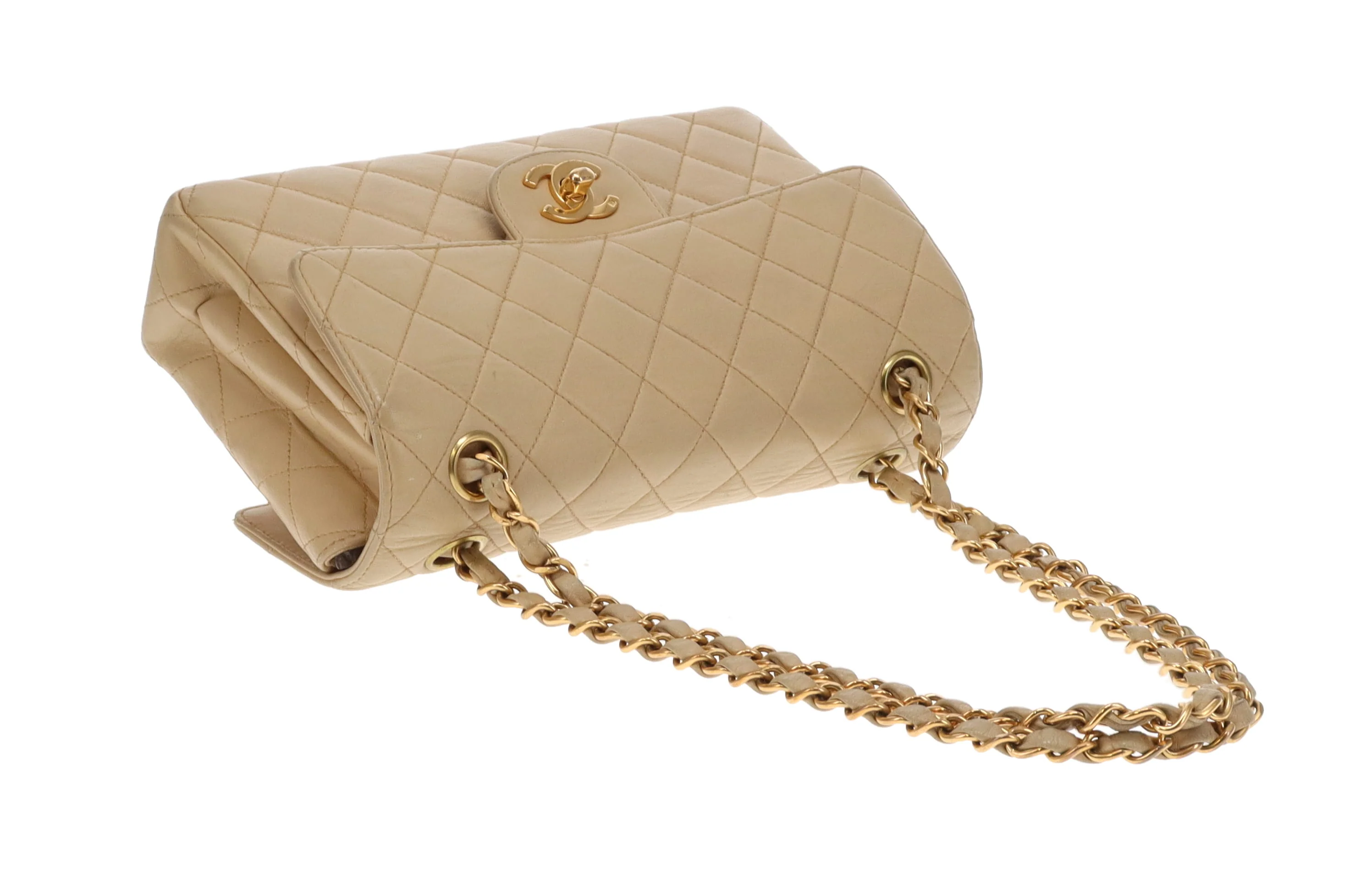 Chanel Double Sided Classic Flap In Beige Lambskin Leather And Gold Hardware Vintage 1996/97 - Image 11