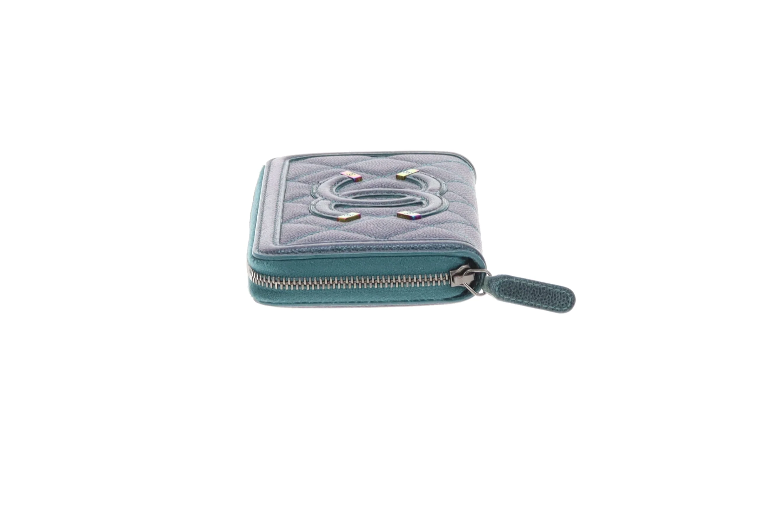 Chanel Filigree Zip Around Wallet Medium Green Iridescent Caviar - Image 3