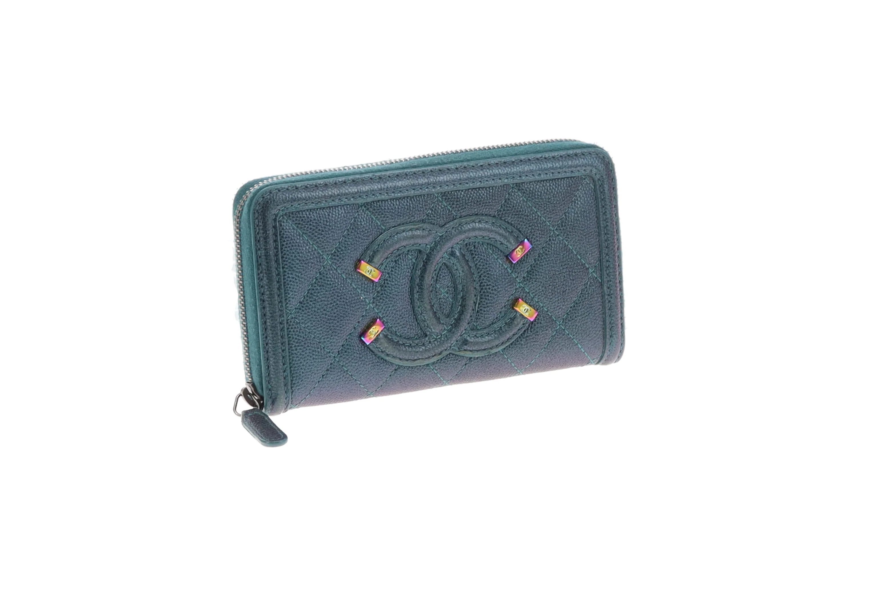 Chanel Filigree Zip Around Wallet Medium Green Iridescent Caviar - Image 6