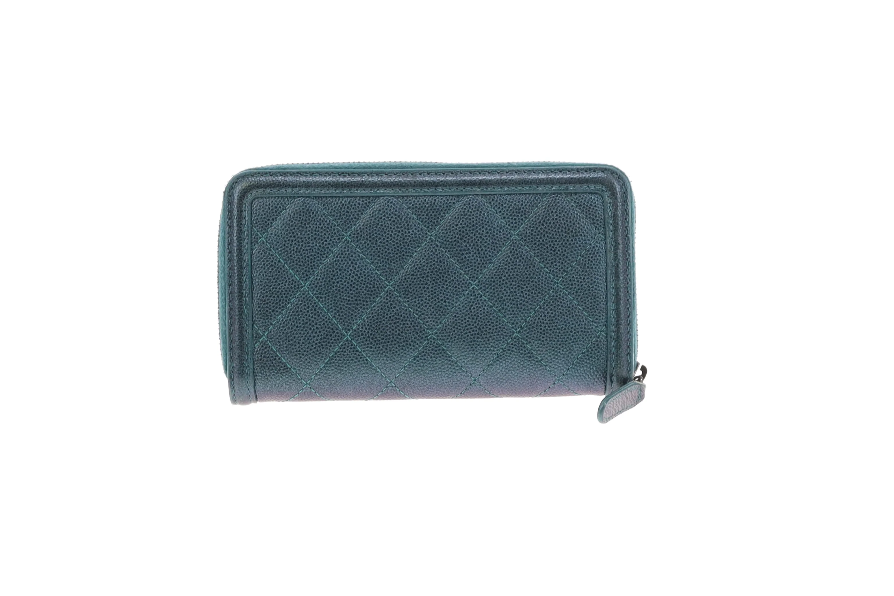 Chanel Filigree Zip Around Wallet Medium Green Iridescent Caviar - Image 7