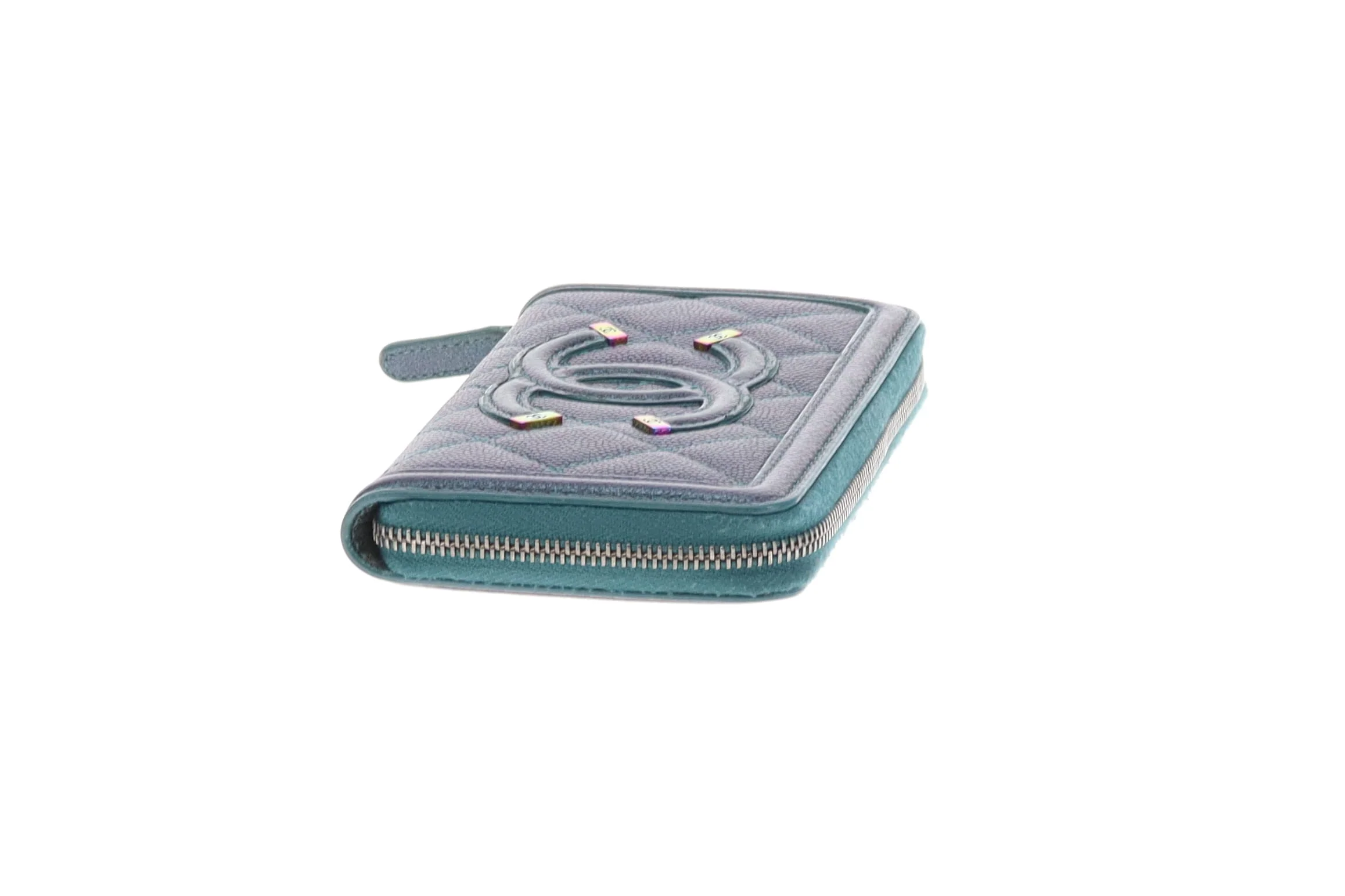 Chanel Filigree Zip Around Wallet Medium Green Iridescent Caviar - Image 9