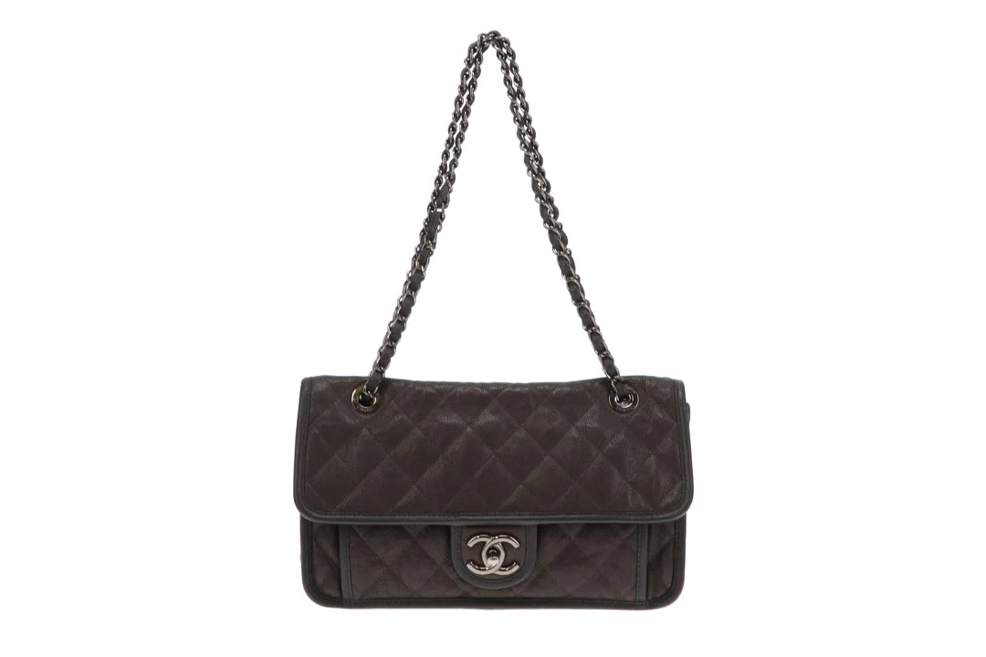 Chanel Grey Caviar French Riviera Medium Flap Bag 2014 - Image 4