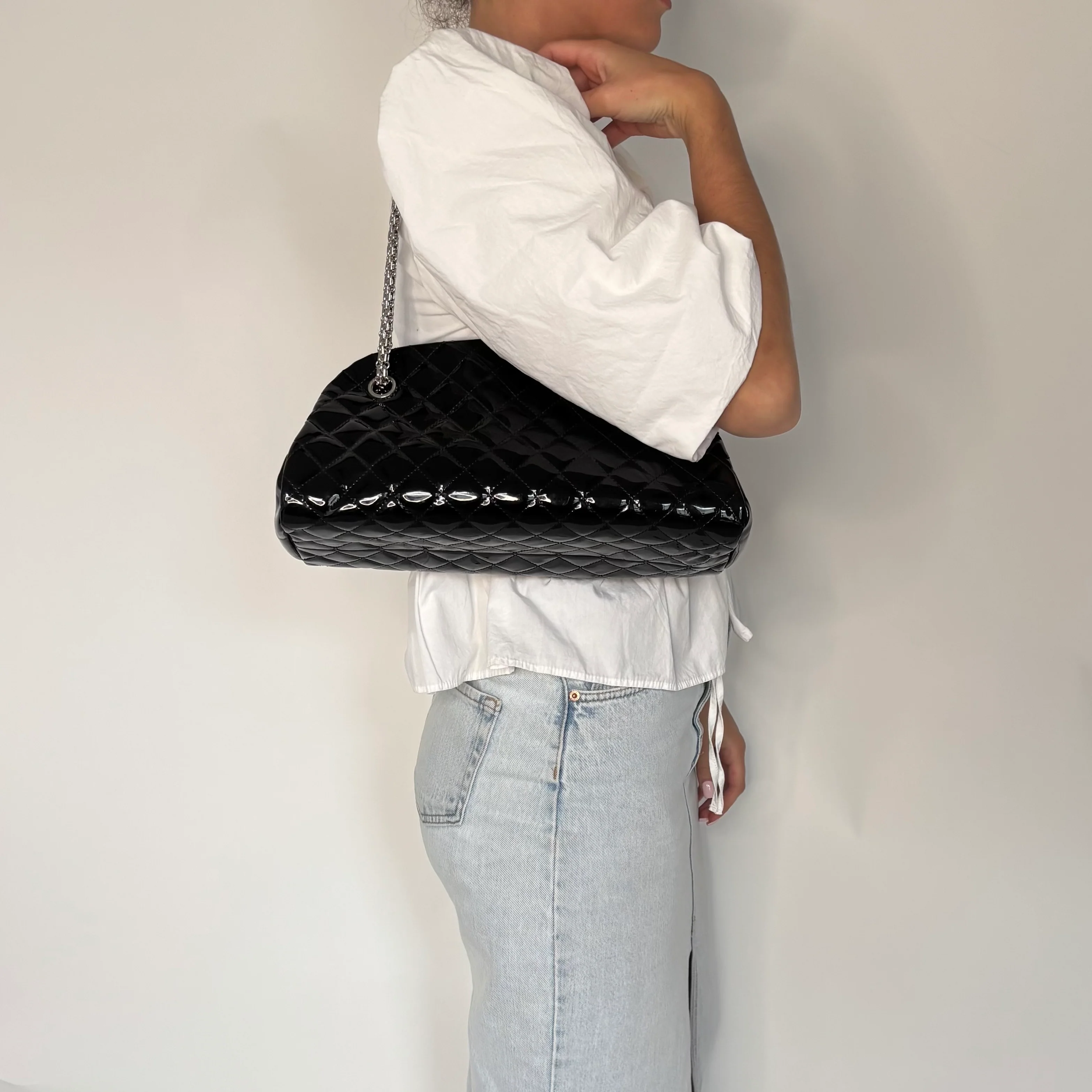 Chanel Mademoiselle Bowling Bag Black Patent Leather SHW 2011 - Image 2