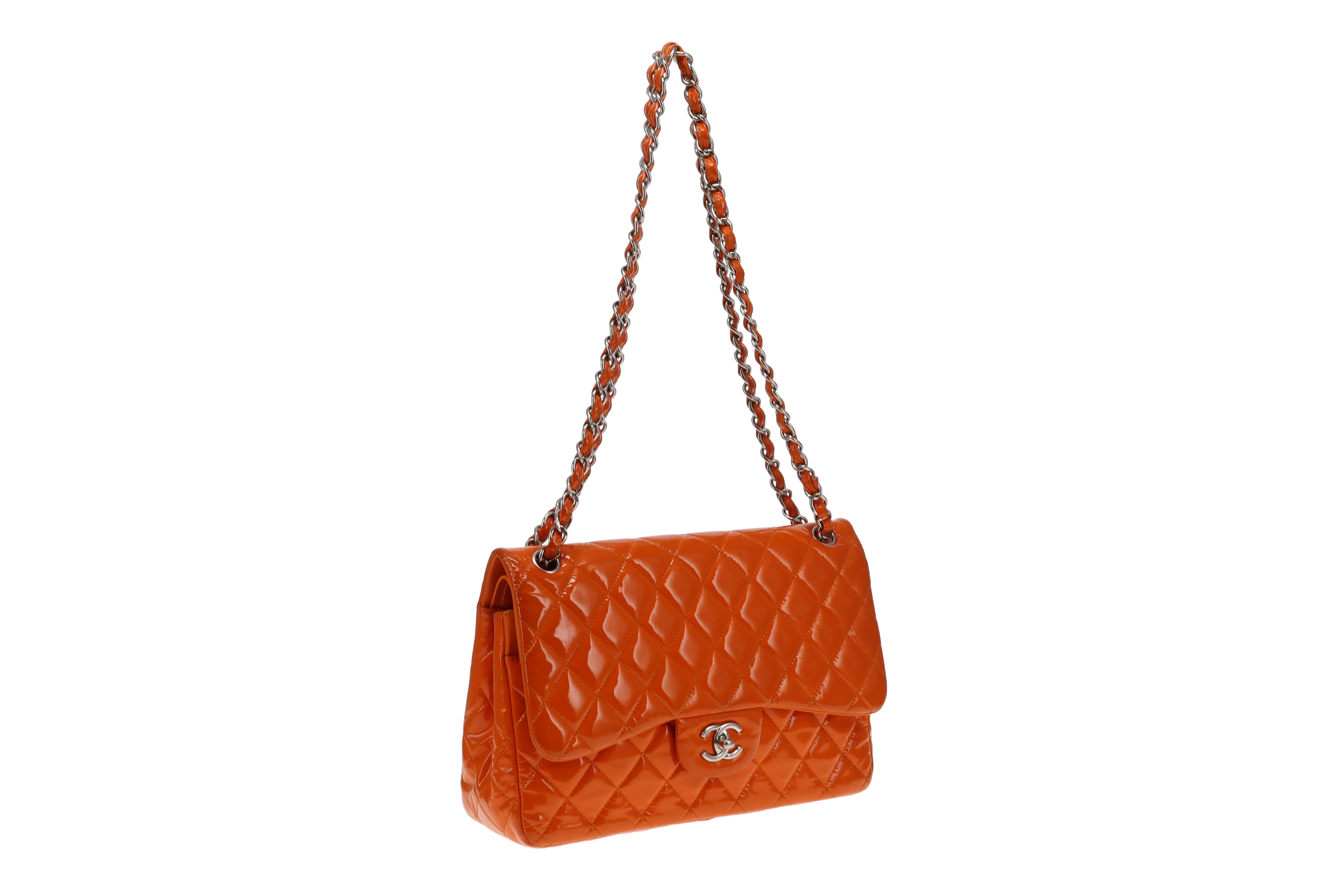 Chanel Classic Jumbo Double Flap Orange Patent SHW 2014 - Image 6