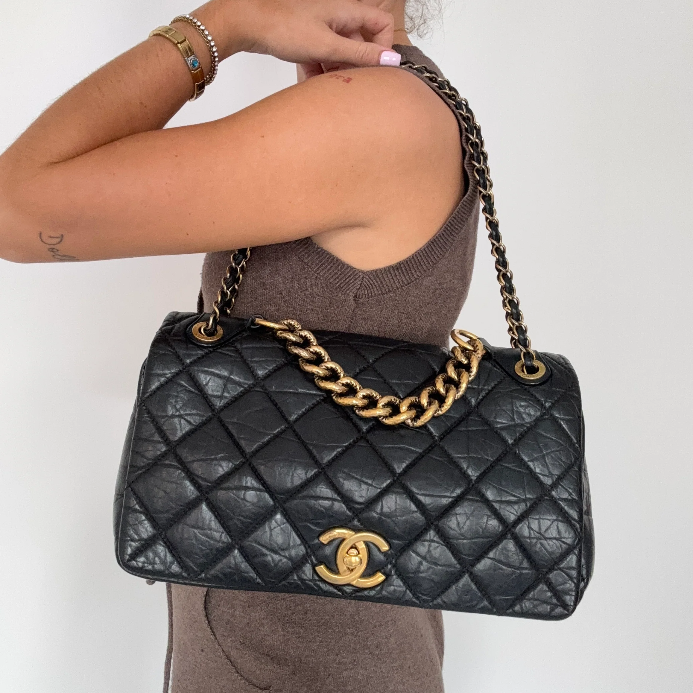 Chanel Pondichery Flap Bag Black Calfskin GHW 2012 - Image 3