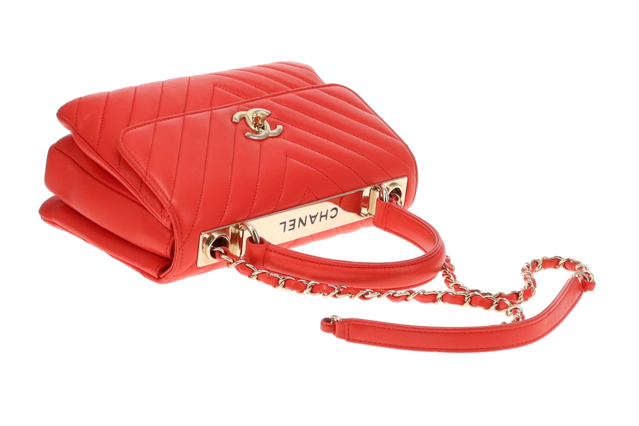 Chanel Trendy Small CC Top Handle Red Chevron 2019 - Image 10