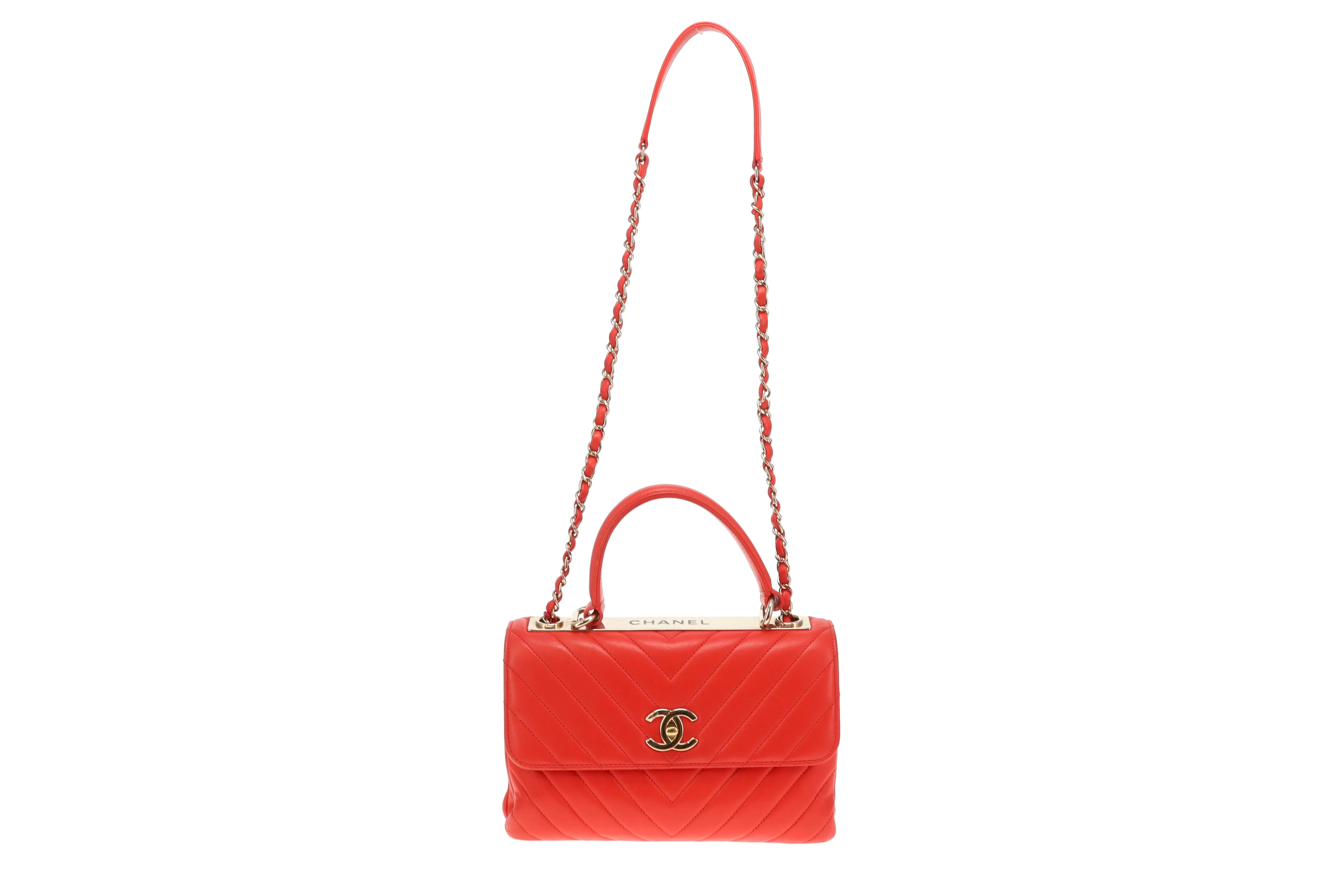Chanel Trendy Small CC Top Handle Red Chevron 2019 - Image 4