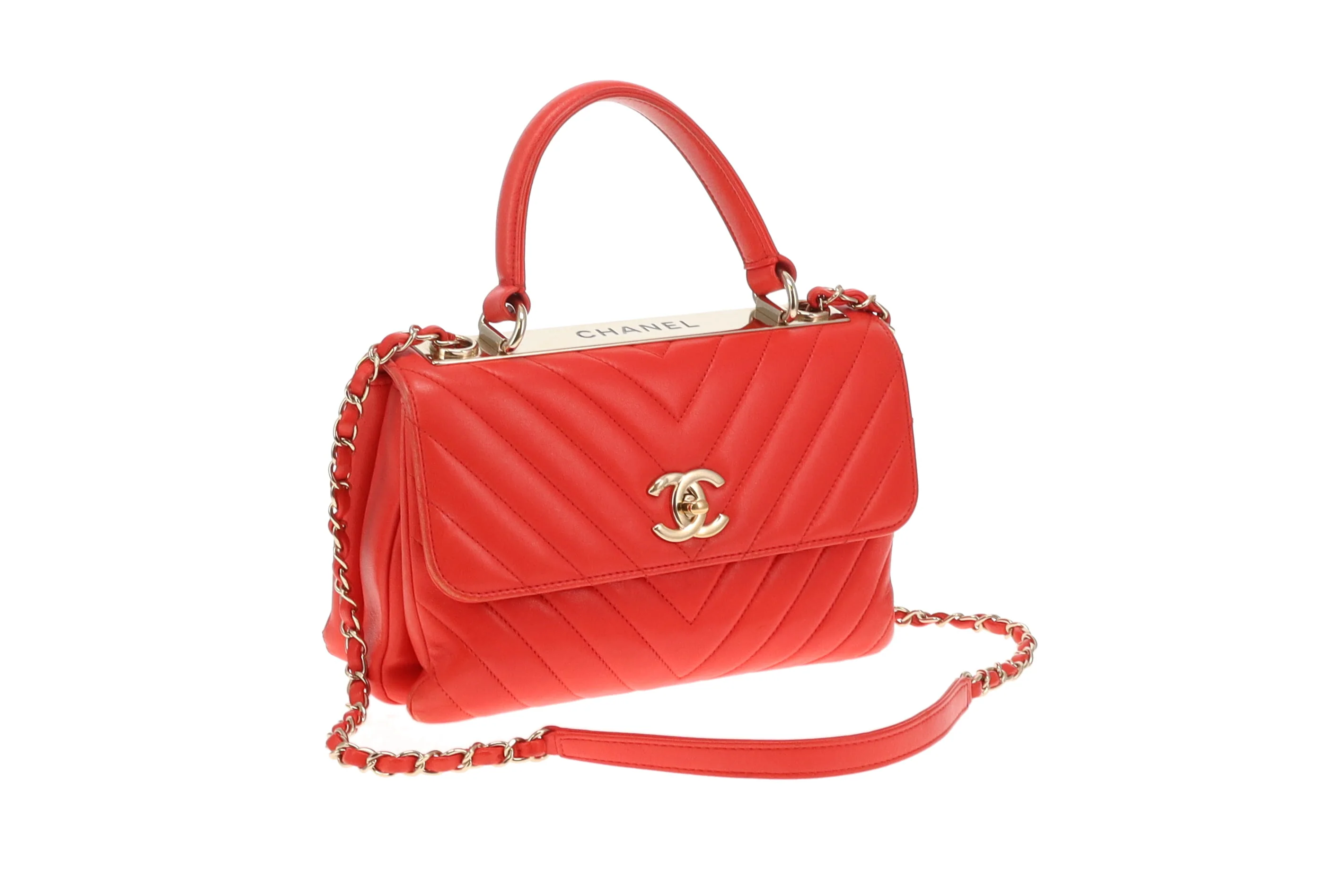 Chanel Trendy Small CC Top Handle Red Chevron 2019 - Image 5