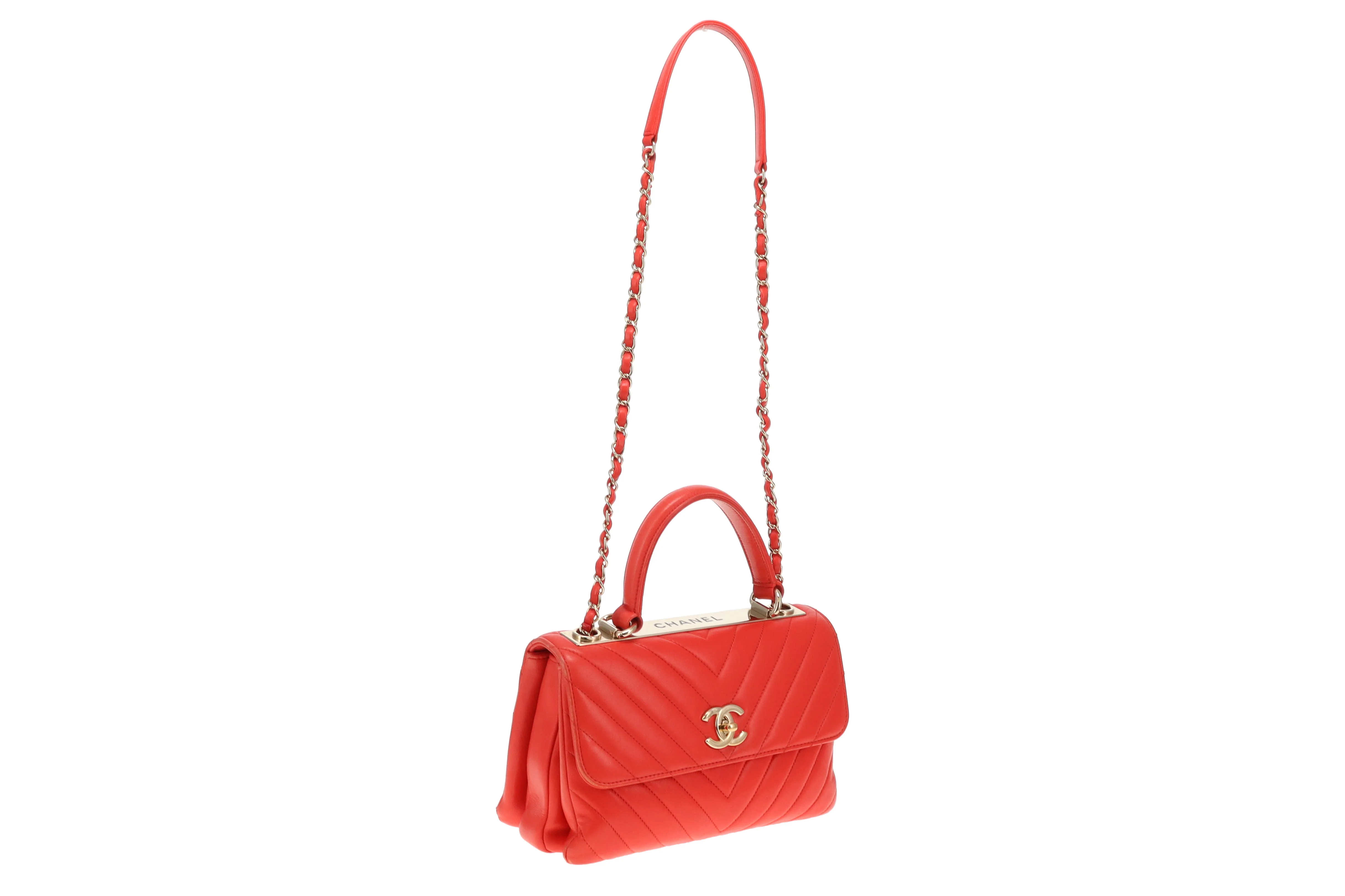 Chanel Trendy Small CC Top Handle Red Chevron 2019 - Image 6