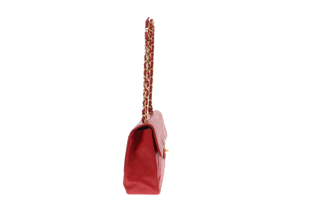 Chanel Red Lambskin Vintage Maxi Single Flap 1991/94 - Image 7