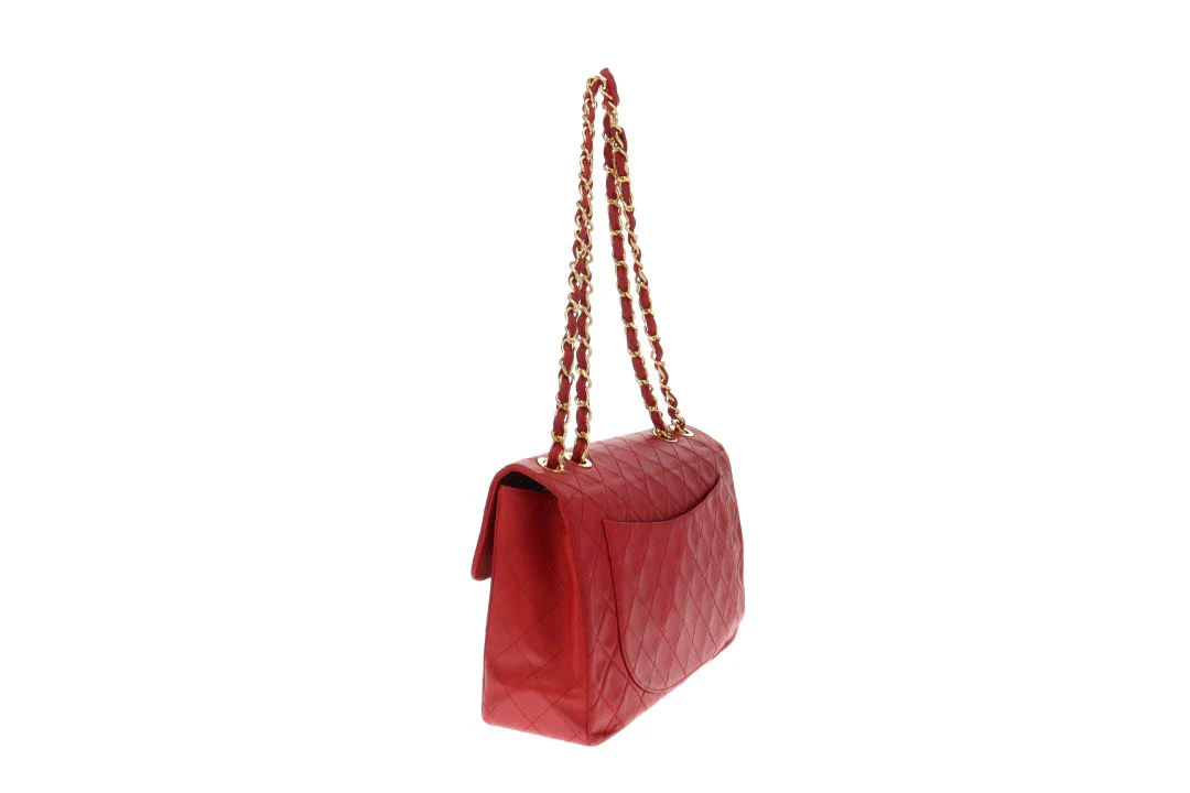 Chanel Red Lambskin Vintage Maxi Single Flap 1991/94 - Image 9