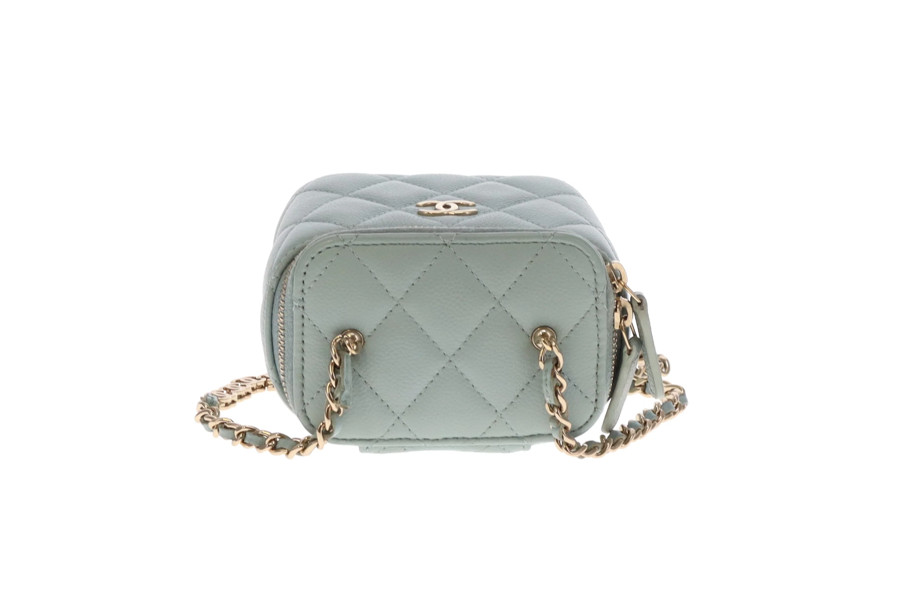 Chanel Vanity Mini Duck Egg Blue Caviar CC Chain Detail 2021 - Image 11