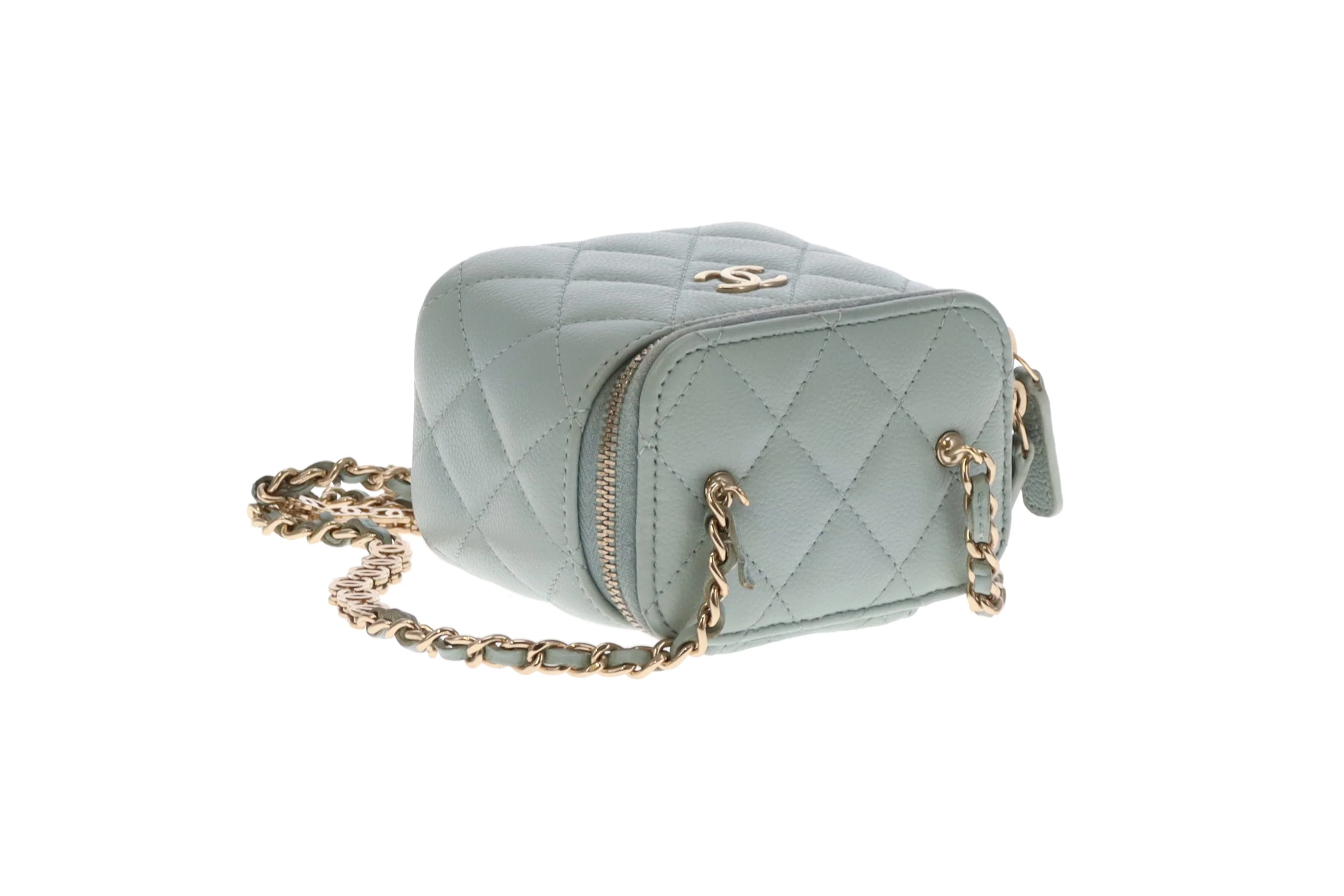 Chanel Vanity Mini Duck Egg Blue Caviar CC Chain Detail 2021 - Image 12