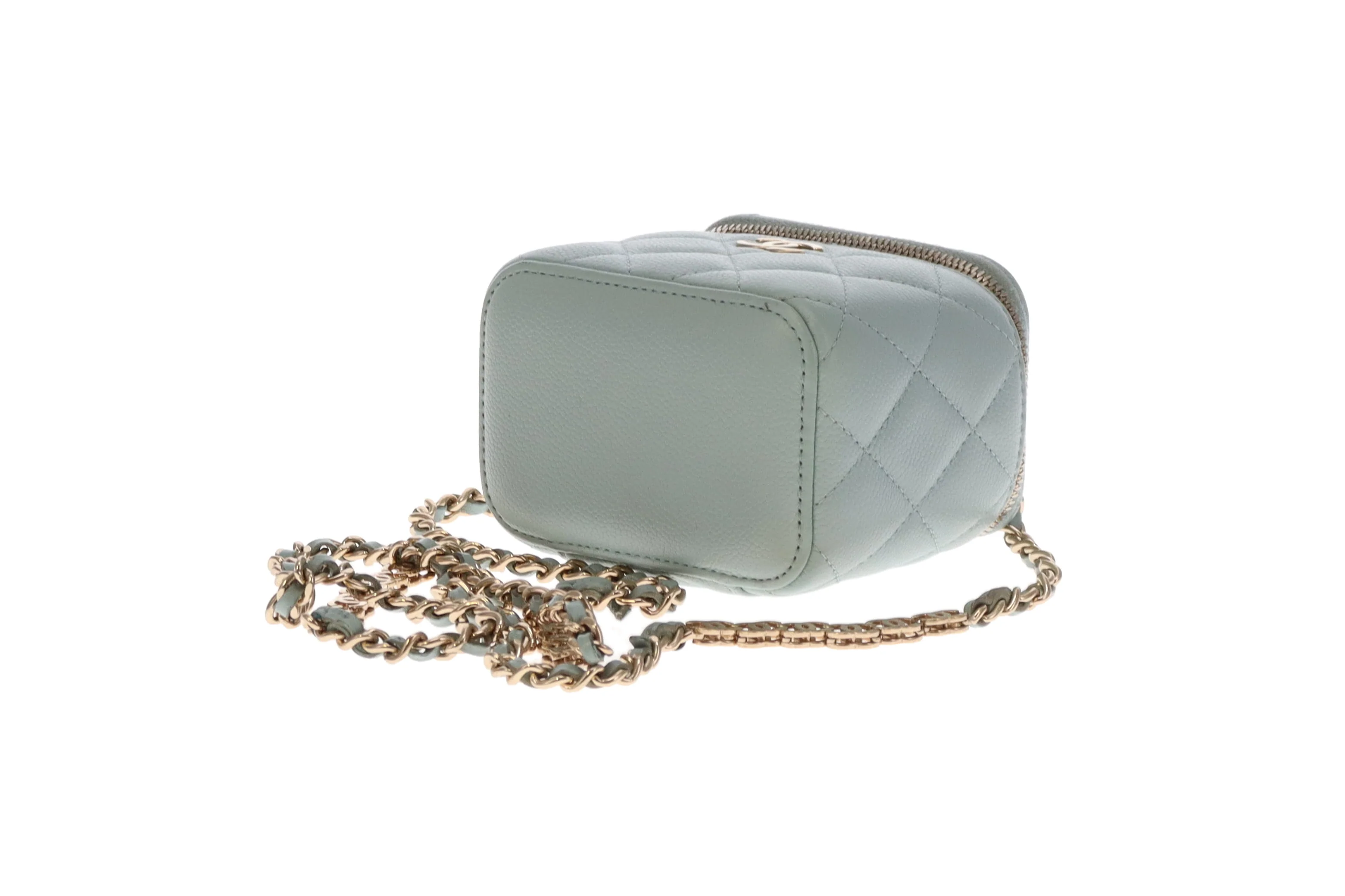 Chanel Vanity Mini Duck Egg Blue Caviar CC Chain Detail 2021 - Image 13