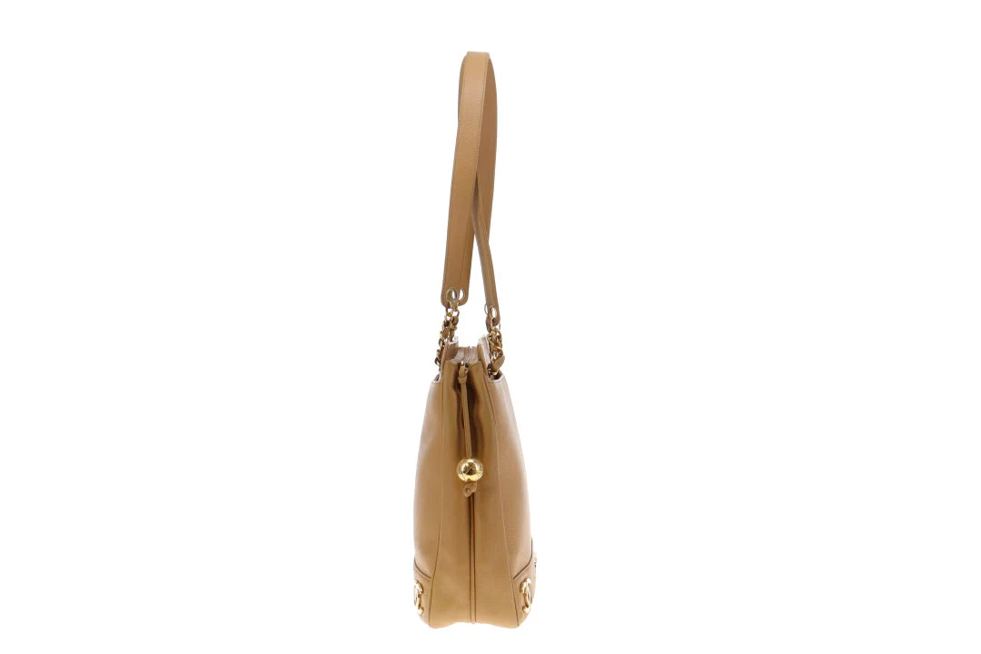 Chanel Vintage Caviar Gold CC Leather Chain Shoulder Bag 1994 - Image 5